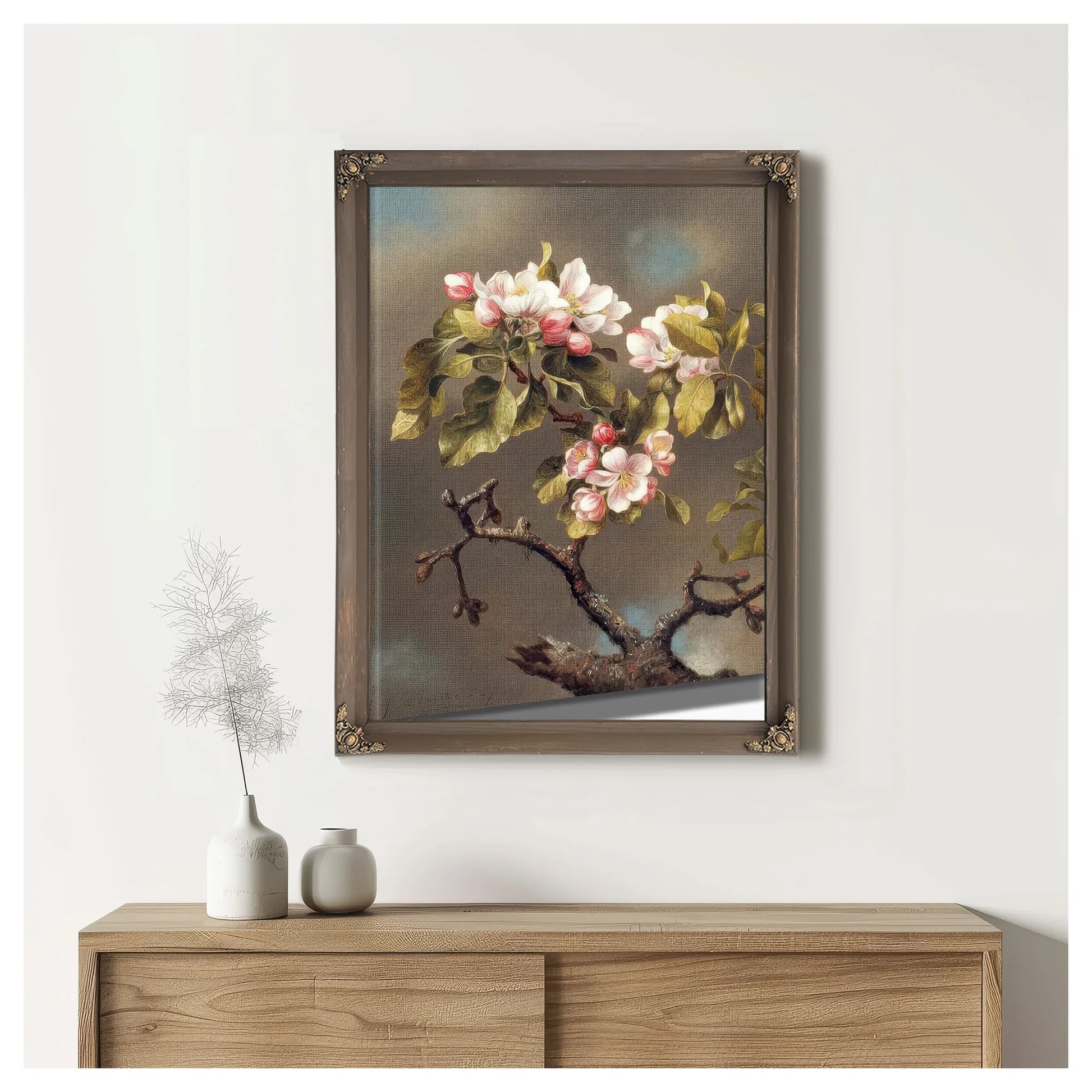 Branch Of Apple Blossoms Against A Cloudy Sky By Martin Johnson Heade Fine Art Print