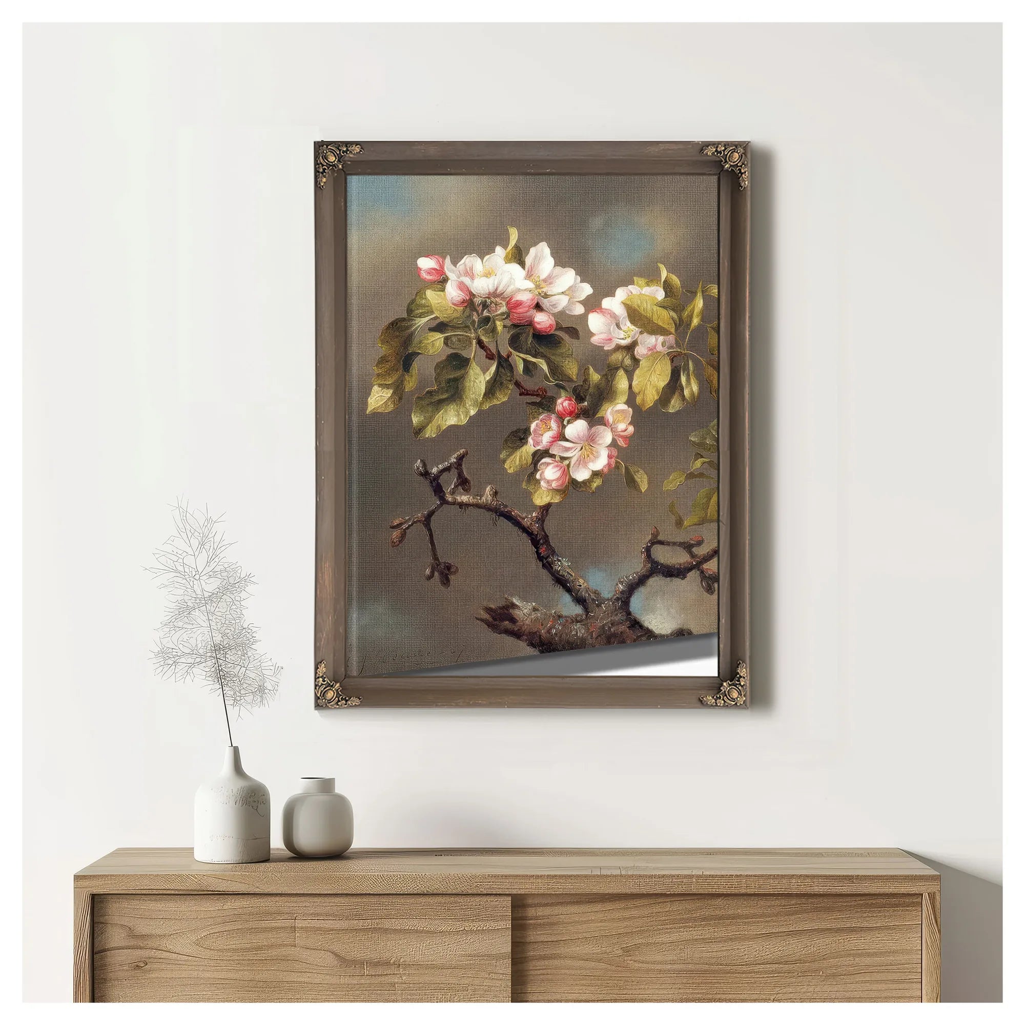 Branch Of Apple Blossoms Against A Cloudy Sky By Martin Johnson Heade Fine Art Print