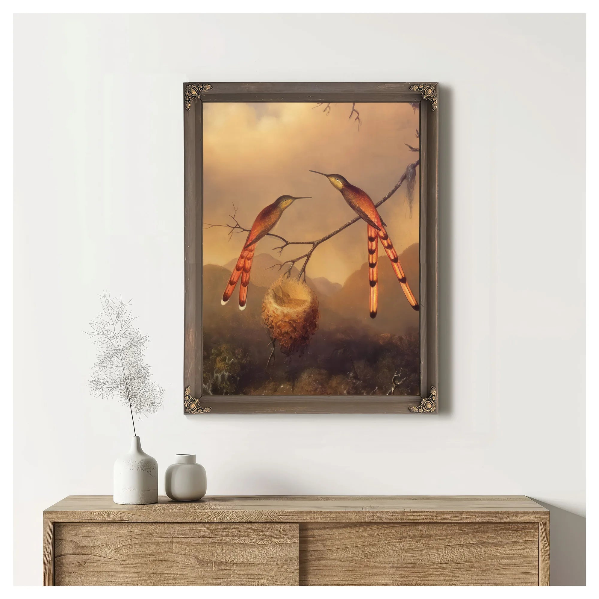 Two Hummingbirds With Their Young By Martin Johnson Heade Fine Art Print