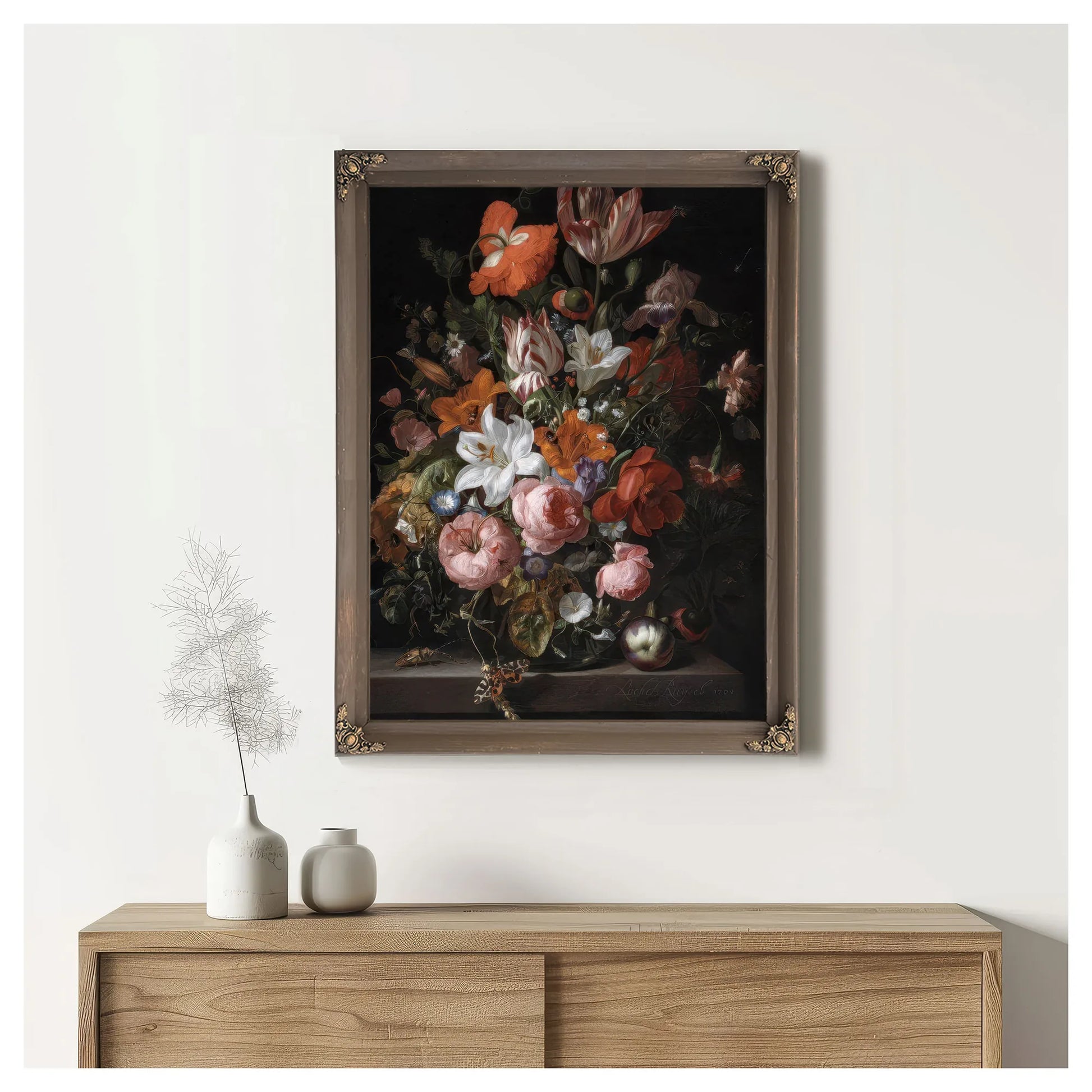 Flowers In A Glass Vase By Rachel Ruysch Fine Art Print