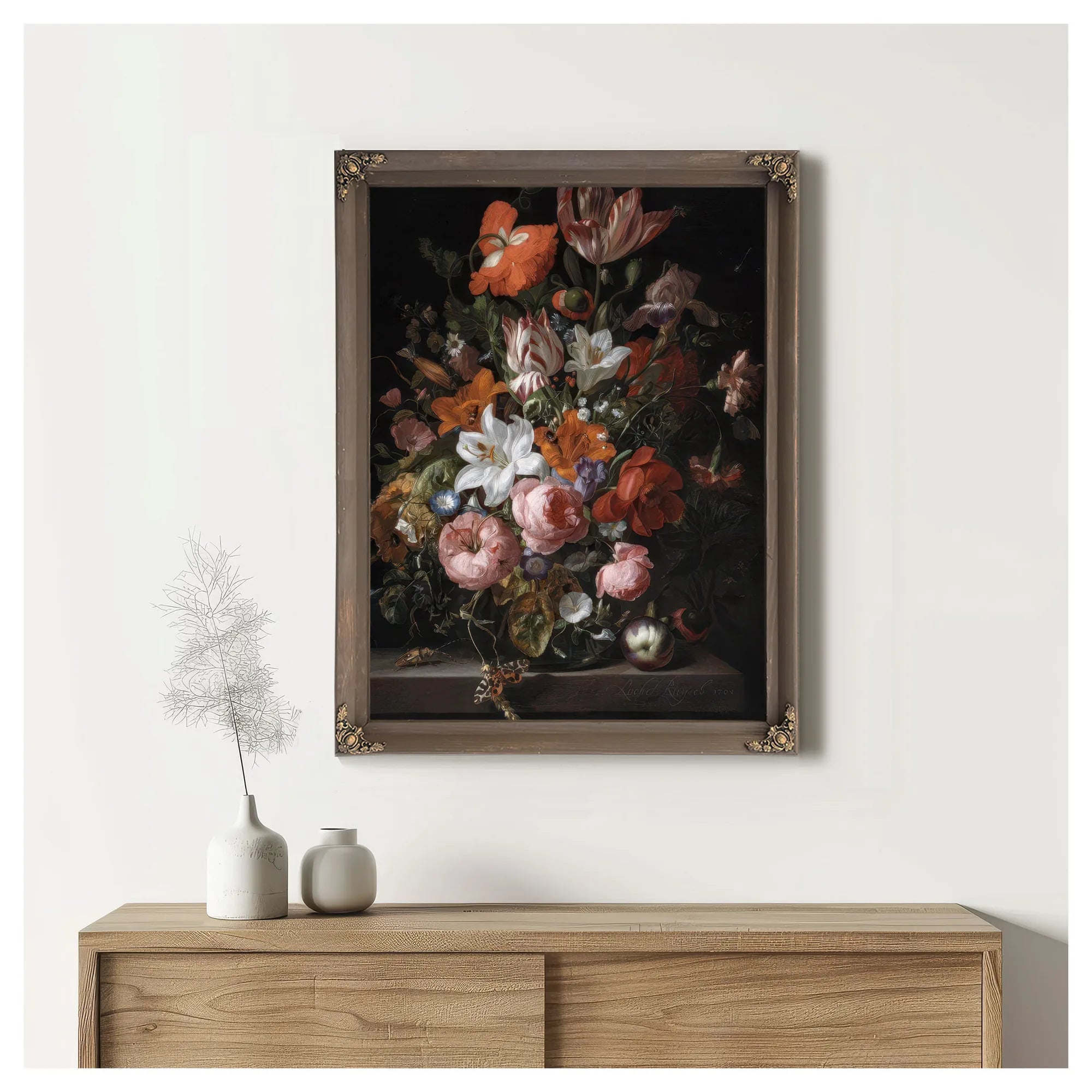 Flowers In A Glass Vase By Rachel Ruysch Fine Art Print