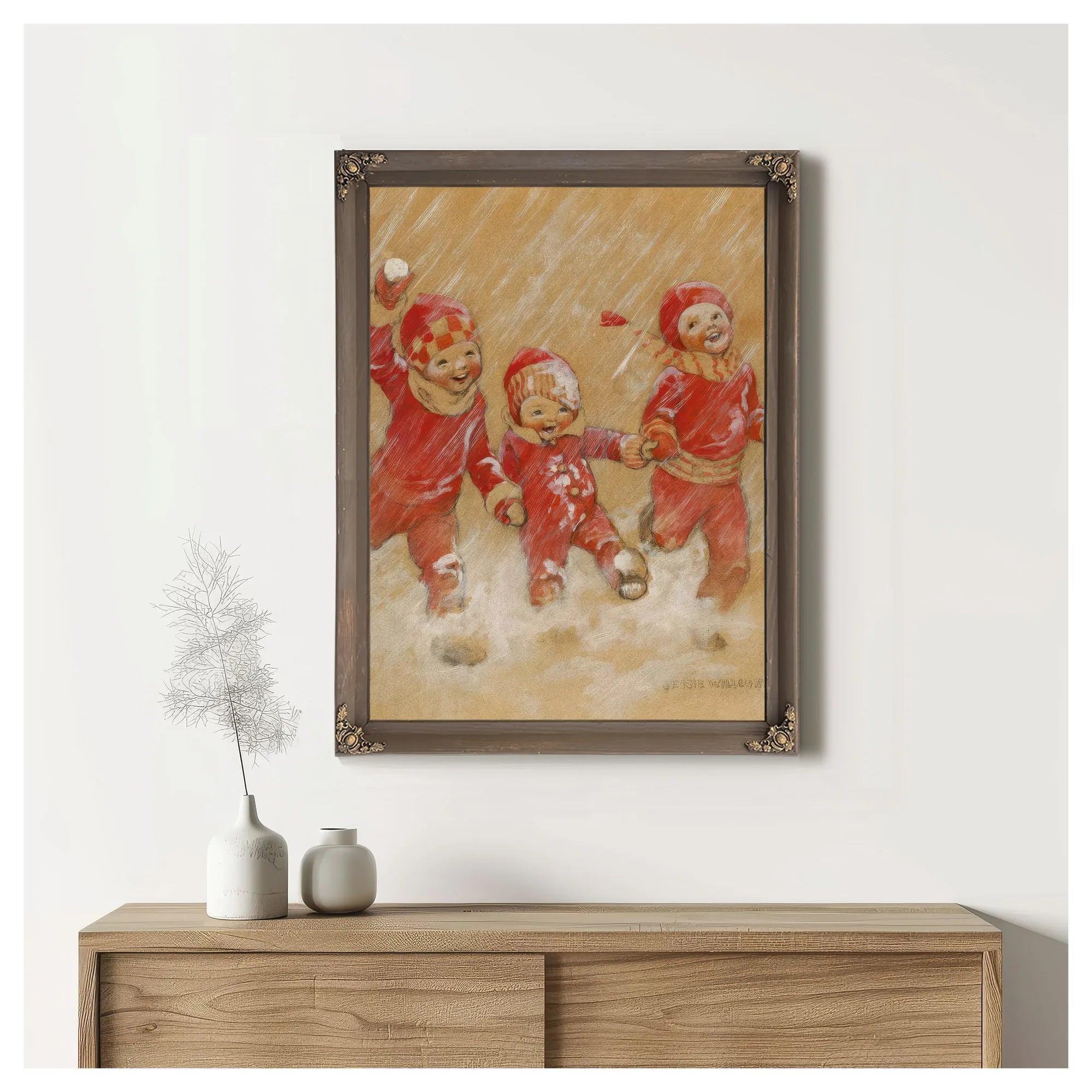 Children Playing In The Snow by Jessie Willcox Smith Fine Art Print