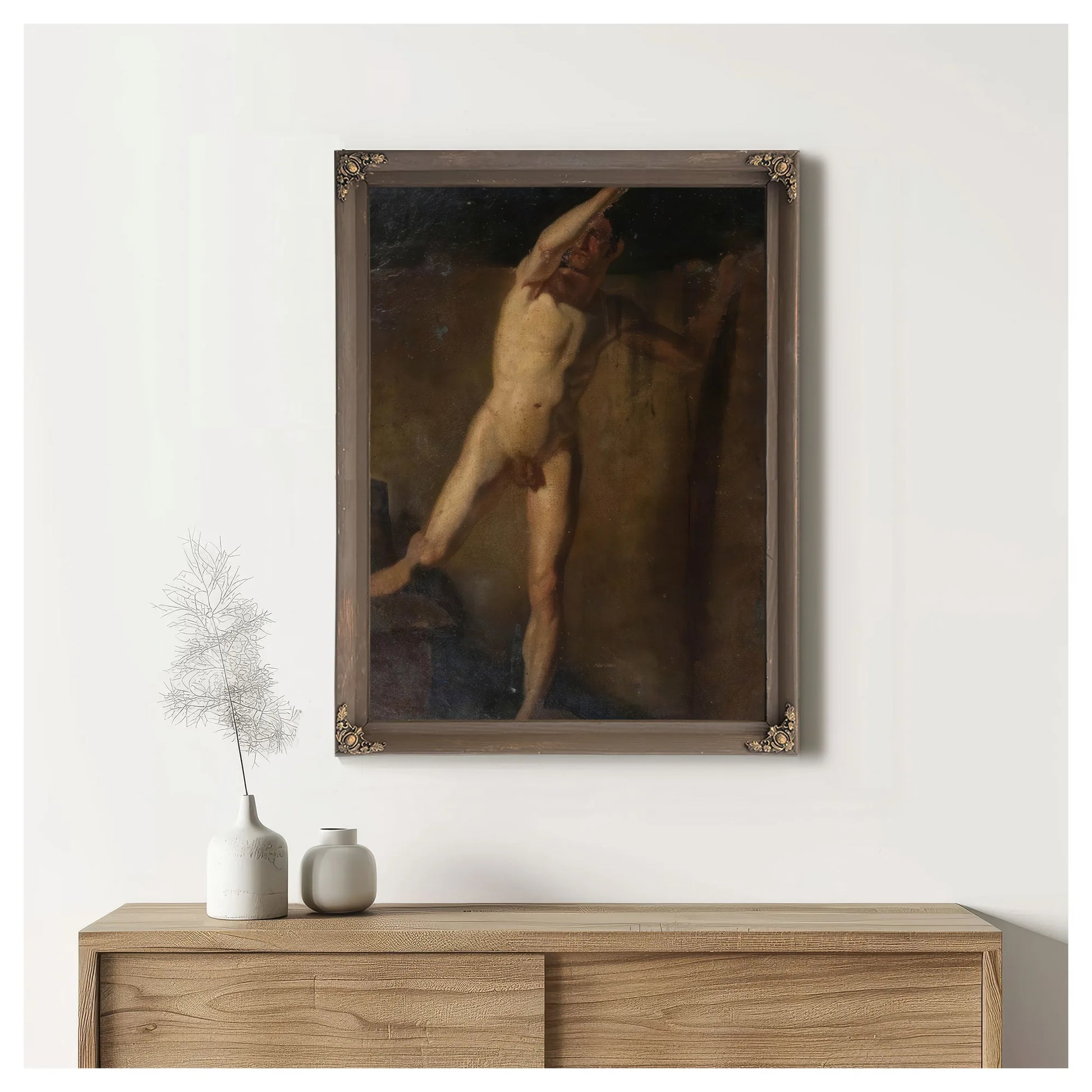 Standing Male Nude, Raised Right Arm, Right Foot Resting On Blocks By William Etty Fine Art Print
