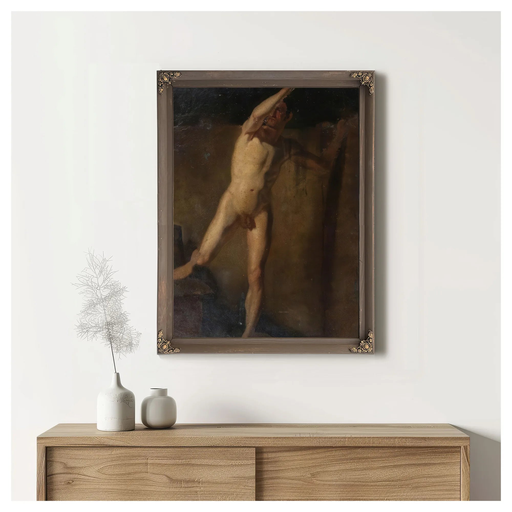 Standing Male Nude, Raised Right Arm, Right Foot Resting On Blocks By William Etty Fine Art Print
