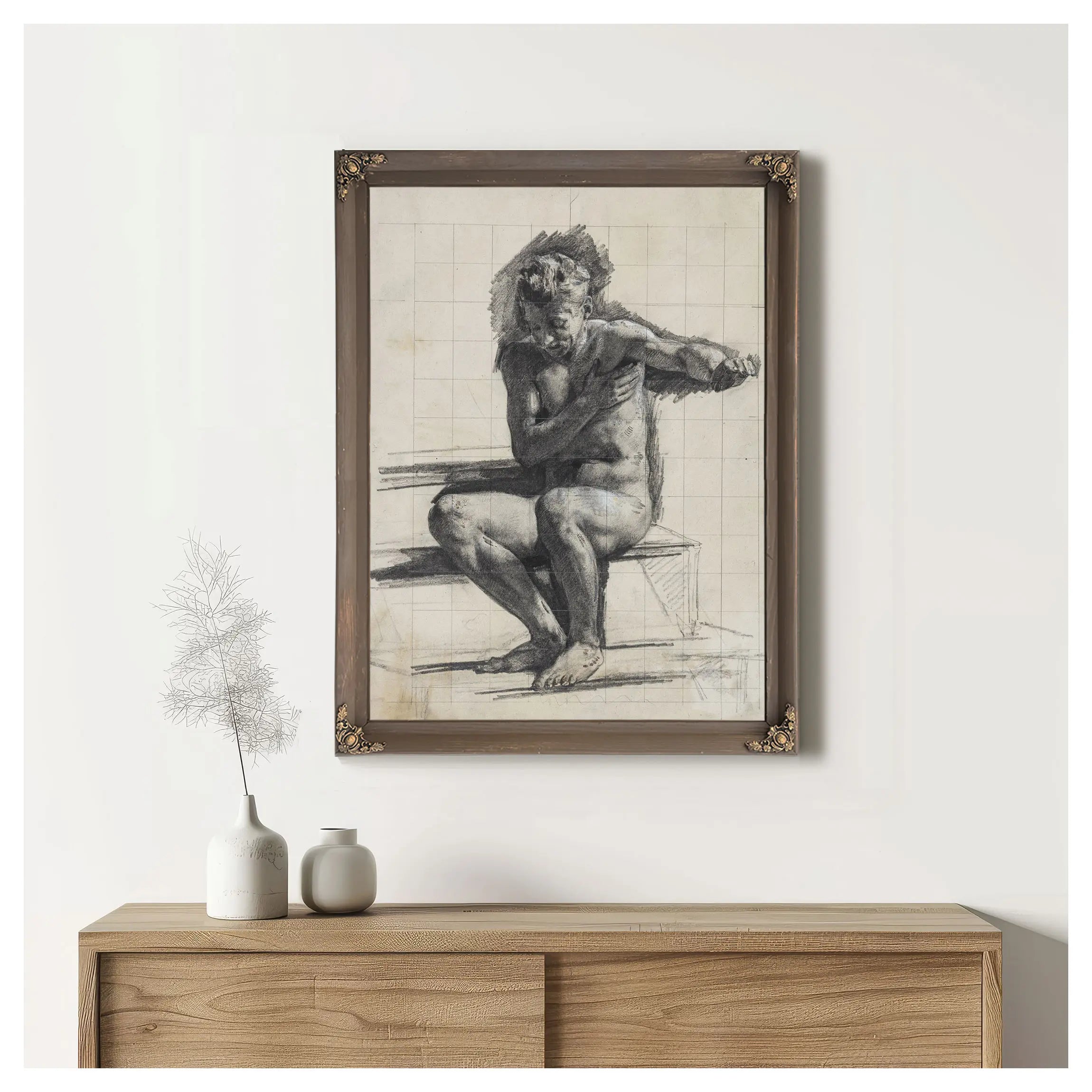 Mandlig Modelfigur Studie Til Raderingen Badende Mand by Carl Bloch