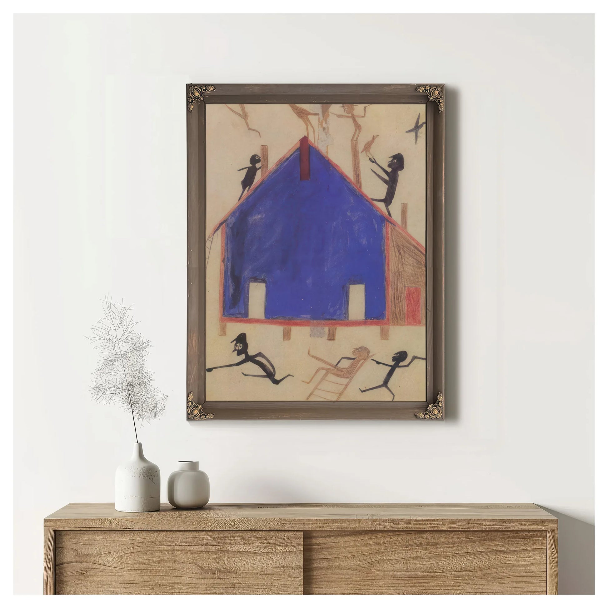 Figures On House By Bill Traylor Fine Art Print