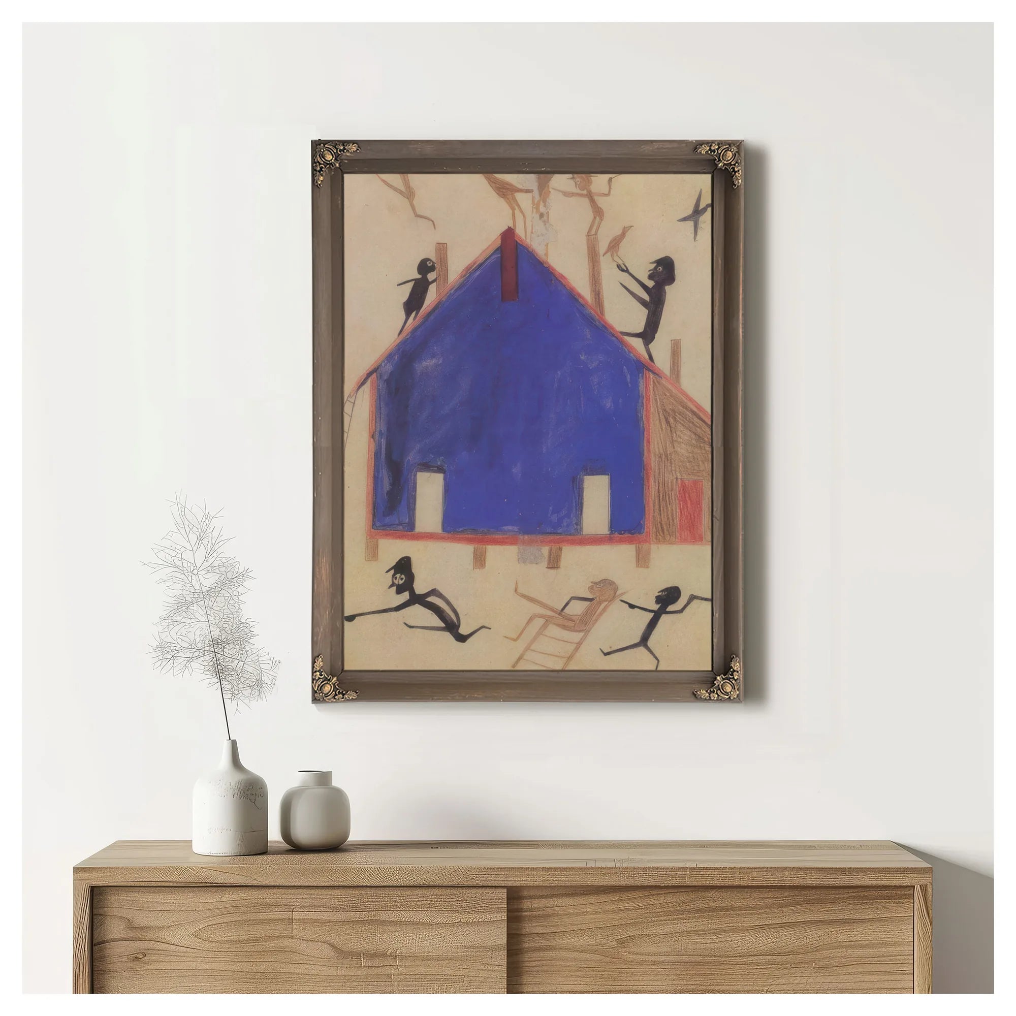 Figures On House By Bill Traylor Fine Art Print