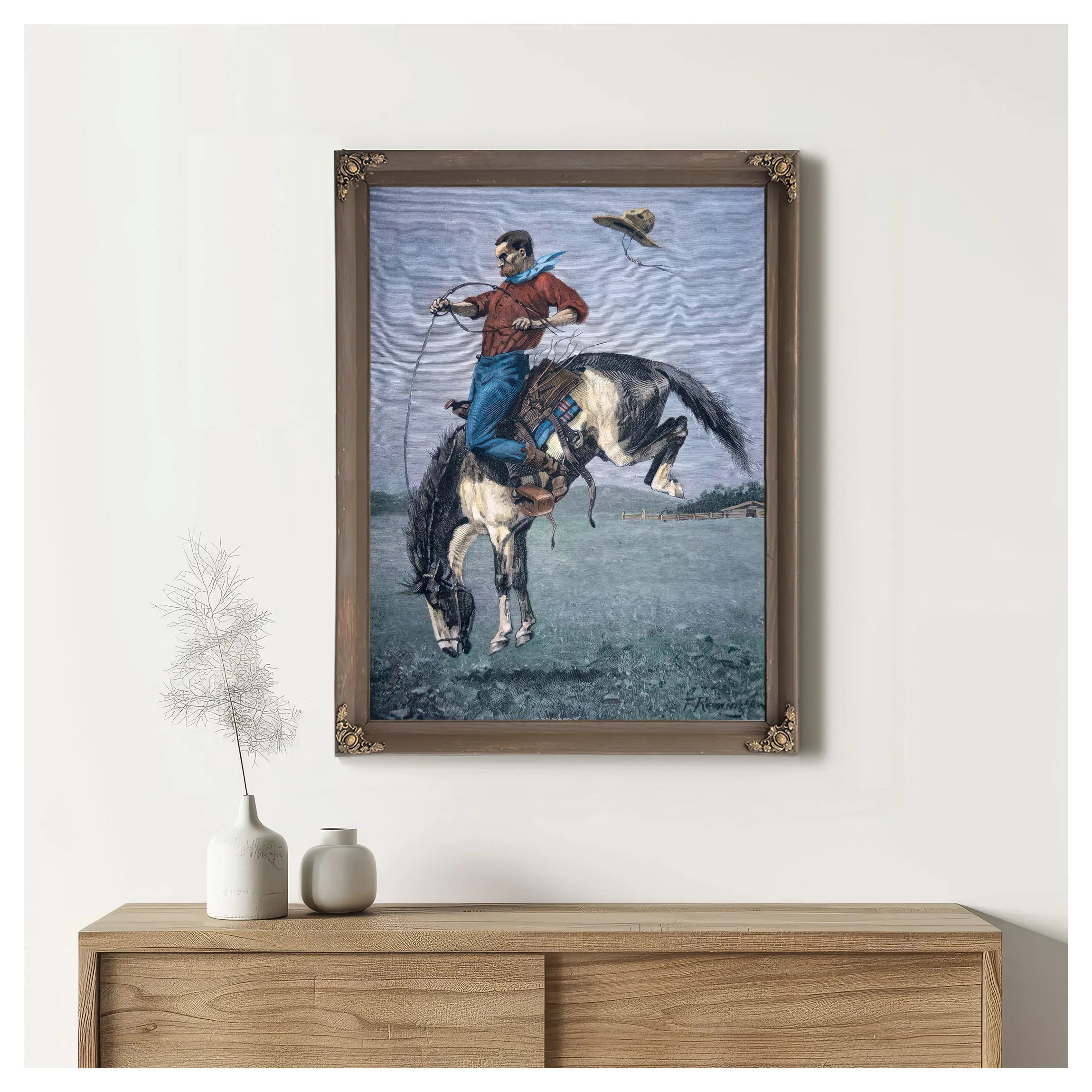 Broncobuster Coloured Engraving by Frederic Remington