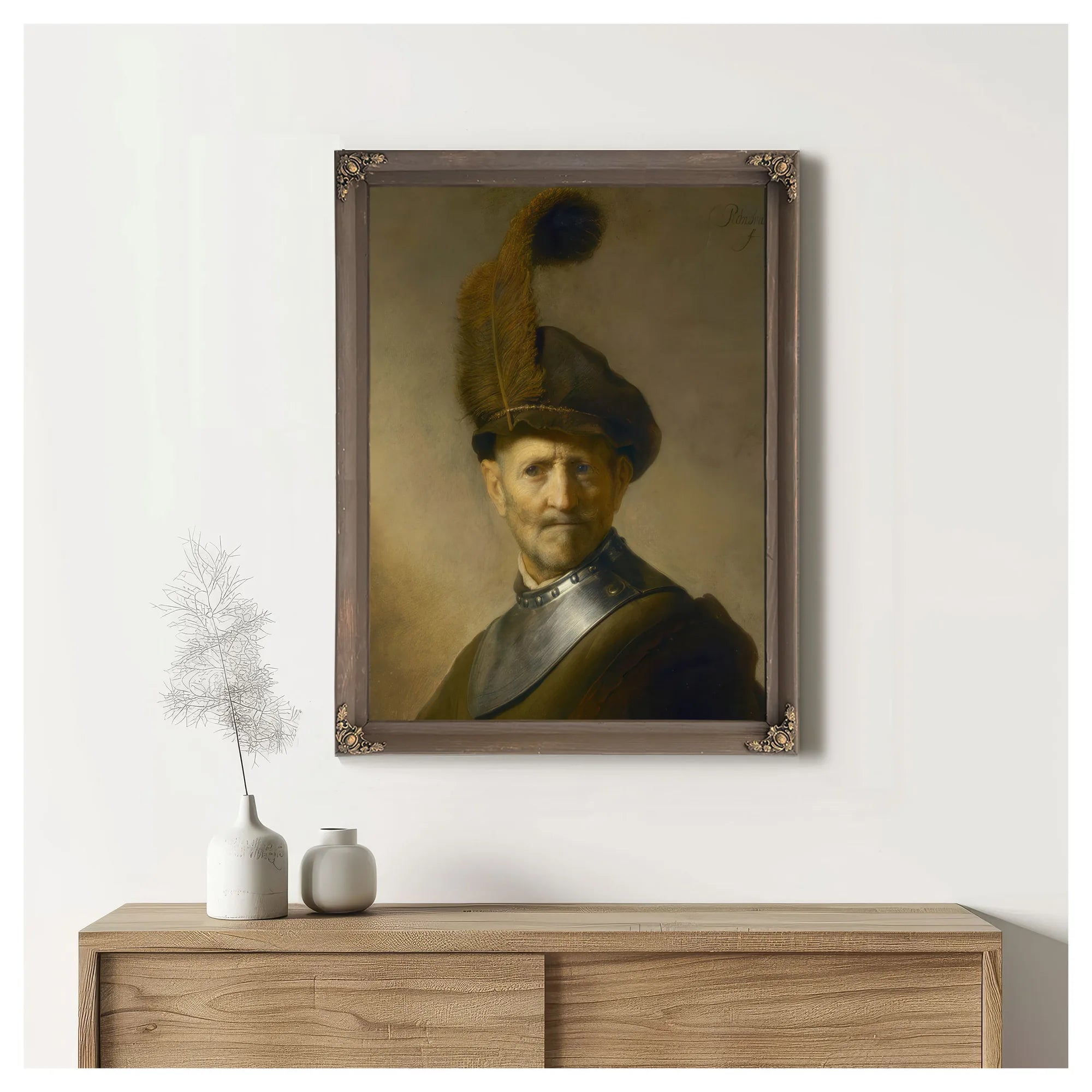 An Old Man In Military Costume By Rembrandt Fine Art Print