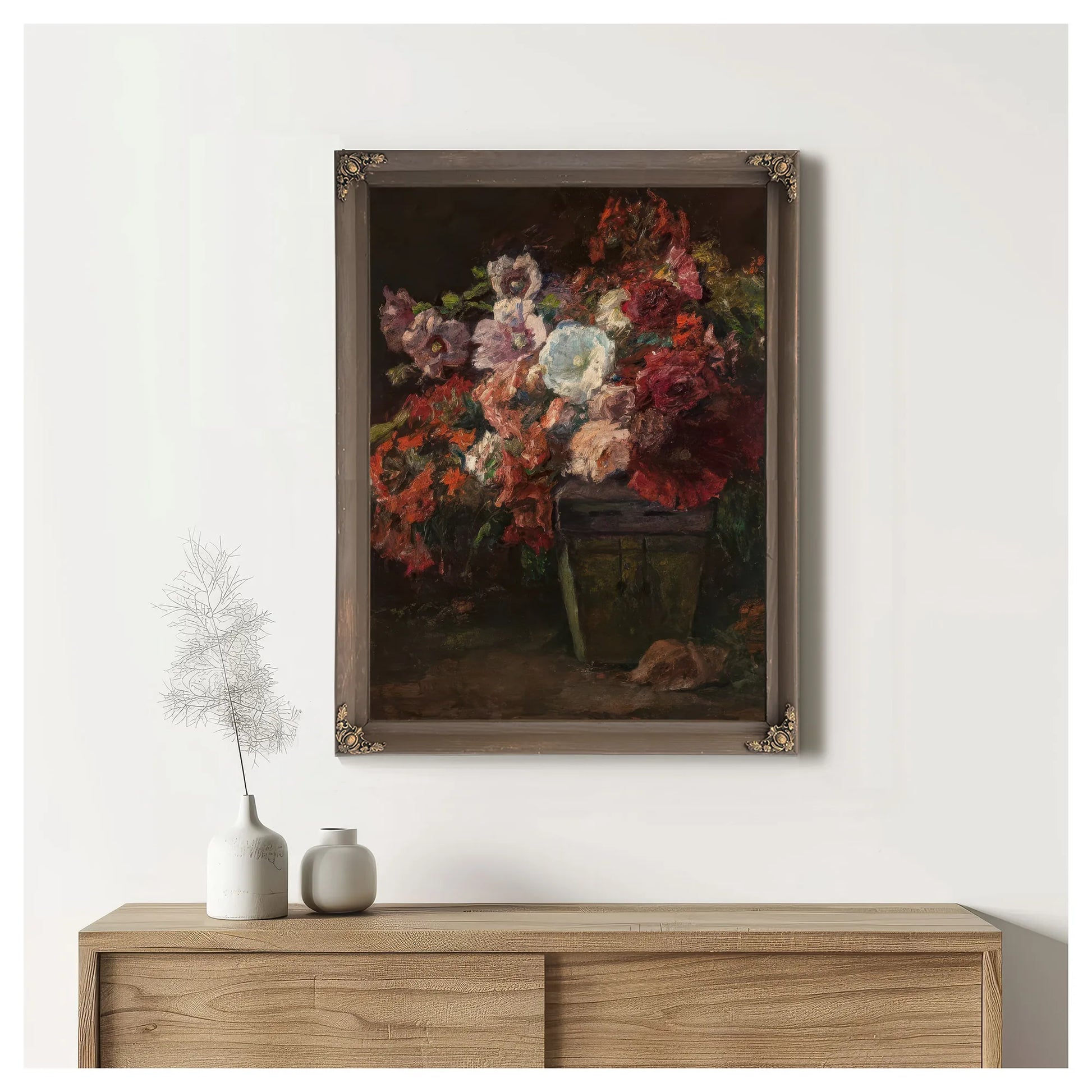 Hollyhocks (Vase Of Flowers) By Theodore Clement Steele Fine Art Print