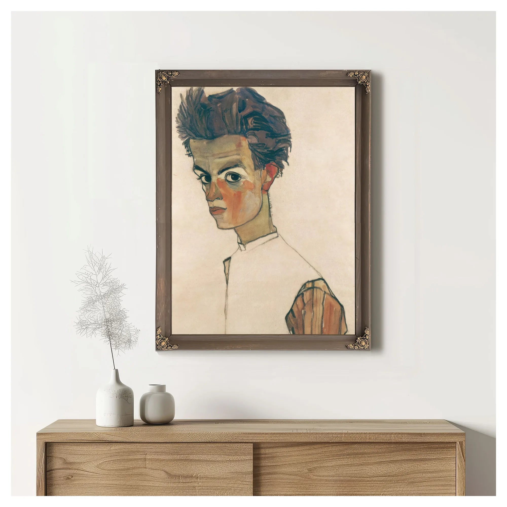 Self Portrait With Striped Shirt by Egon Schiele Fine Art Print