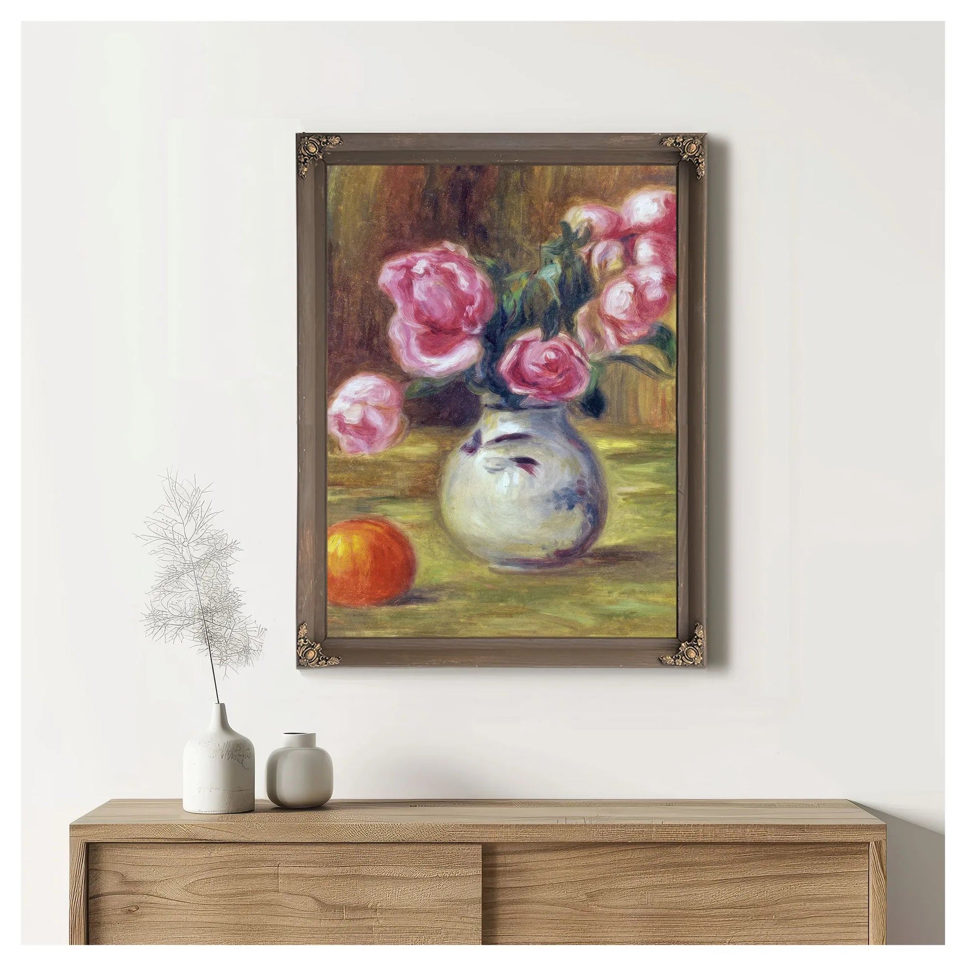 Vase De Roses Et Orange By Pierre Auguste Renoir Fine Art Print