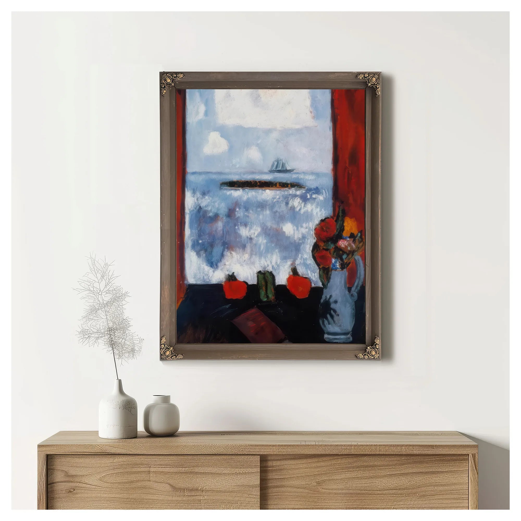 Summer Sea Window Red Curtain By Marsden Hartley Fine Art Print