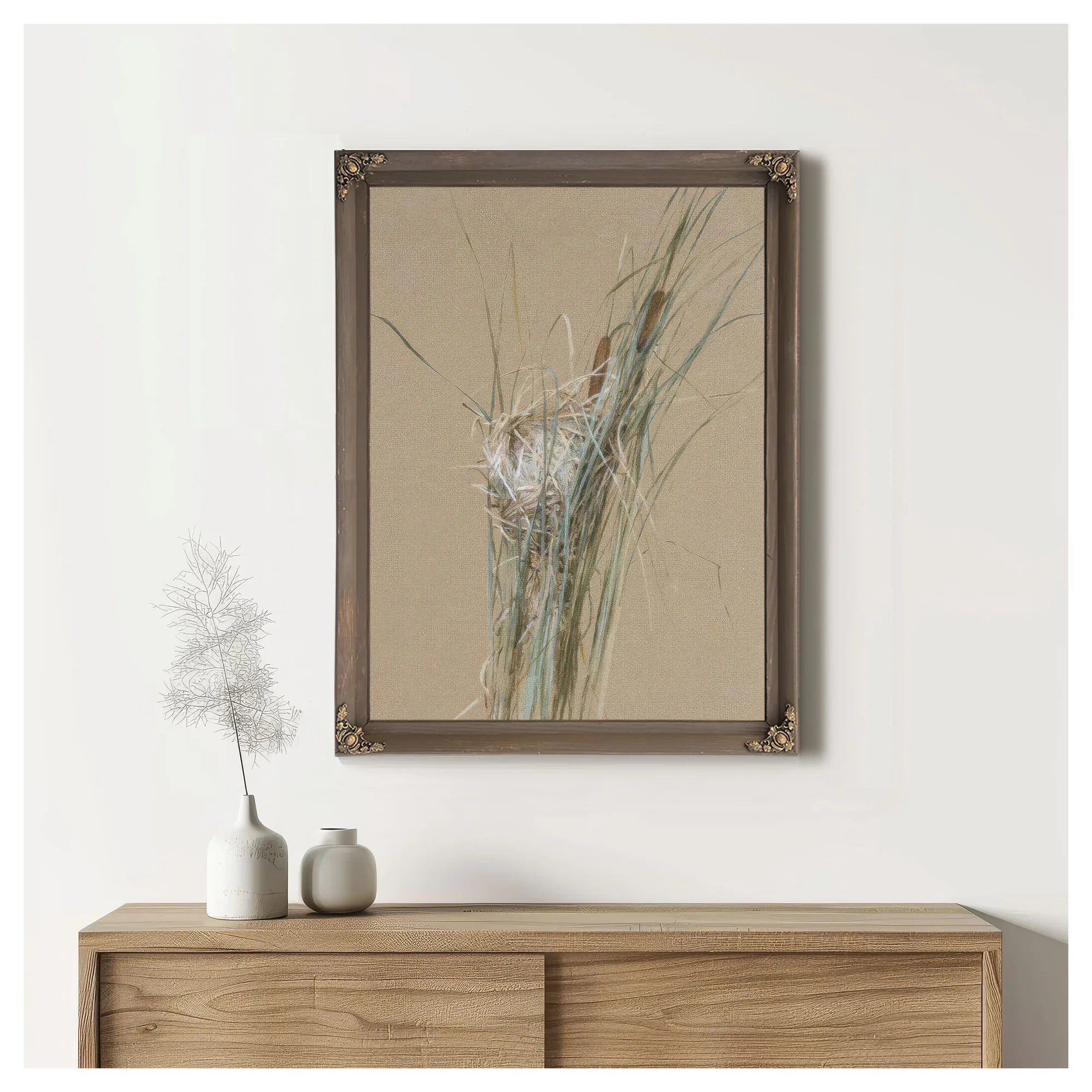 Bird's Nest In Cattails By Fidelia Bridges Fine Art Print