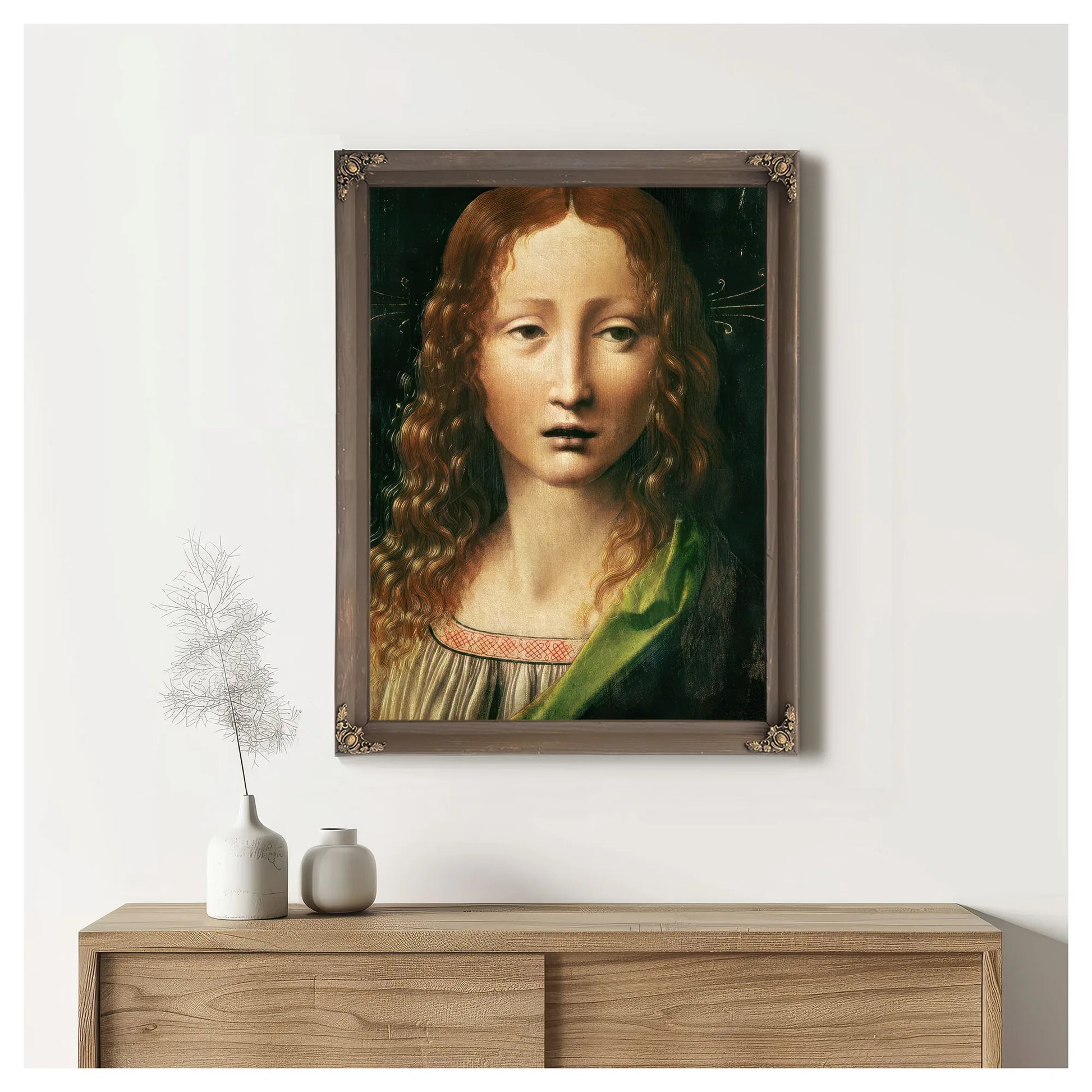 Head Of The Saviour (Oil On Panel) By Leonardo Da Vinci Fine Art Print
