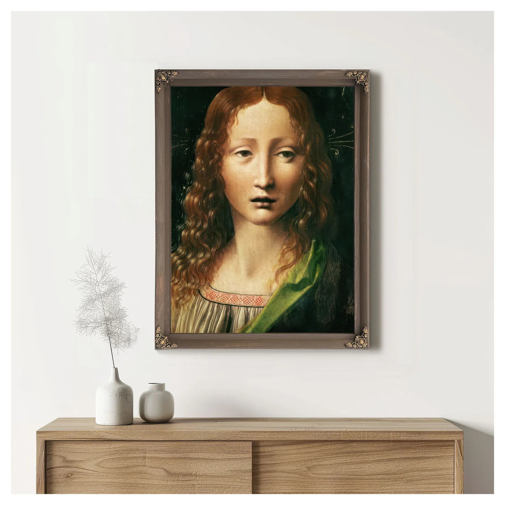 Head Of The Saviour (Oil On Panel) By Leonardo Da Vinci Fine Art Print