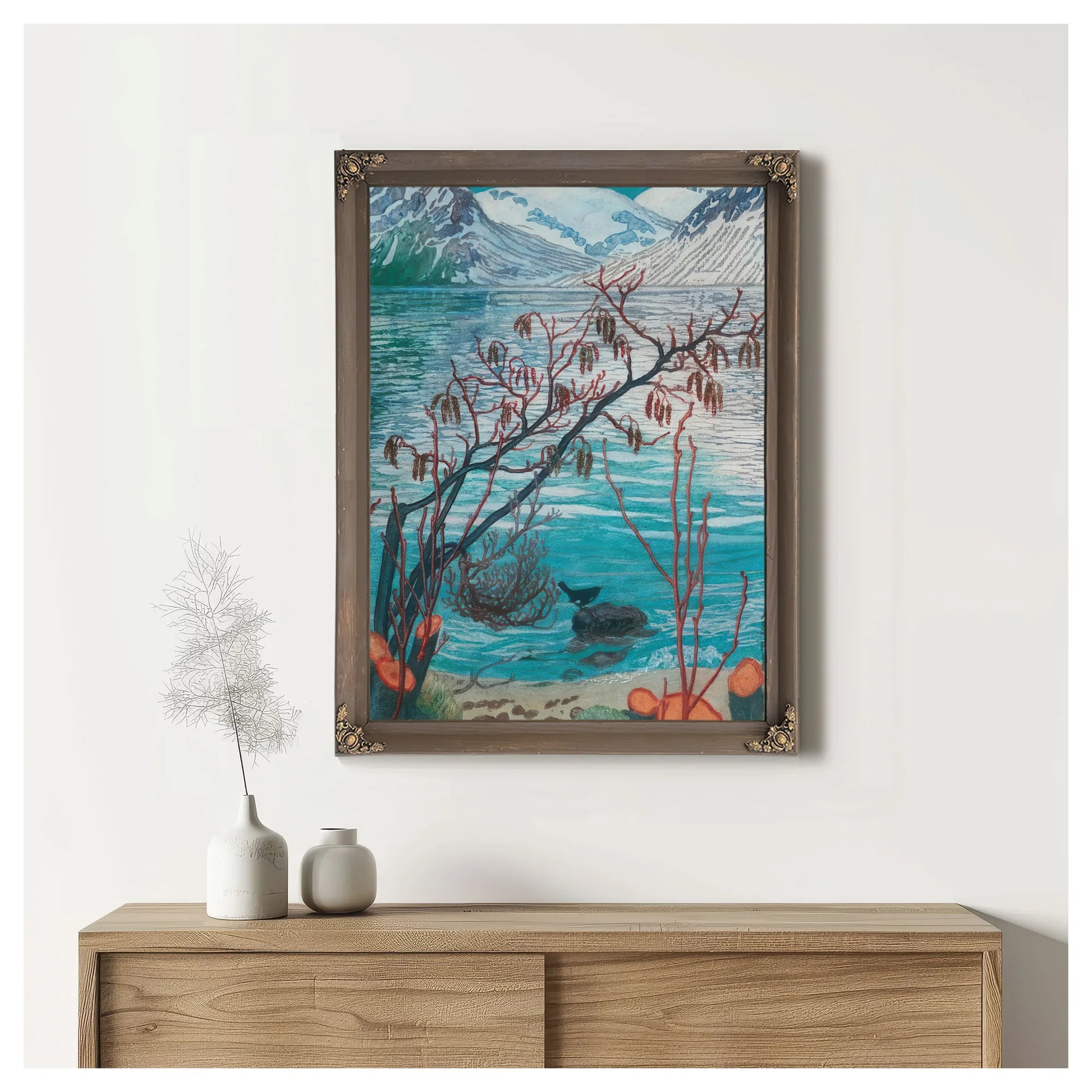 Bird On A Stone (Woodcut) By Nicolai Astrup Fine Art Print