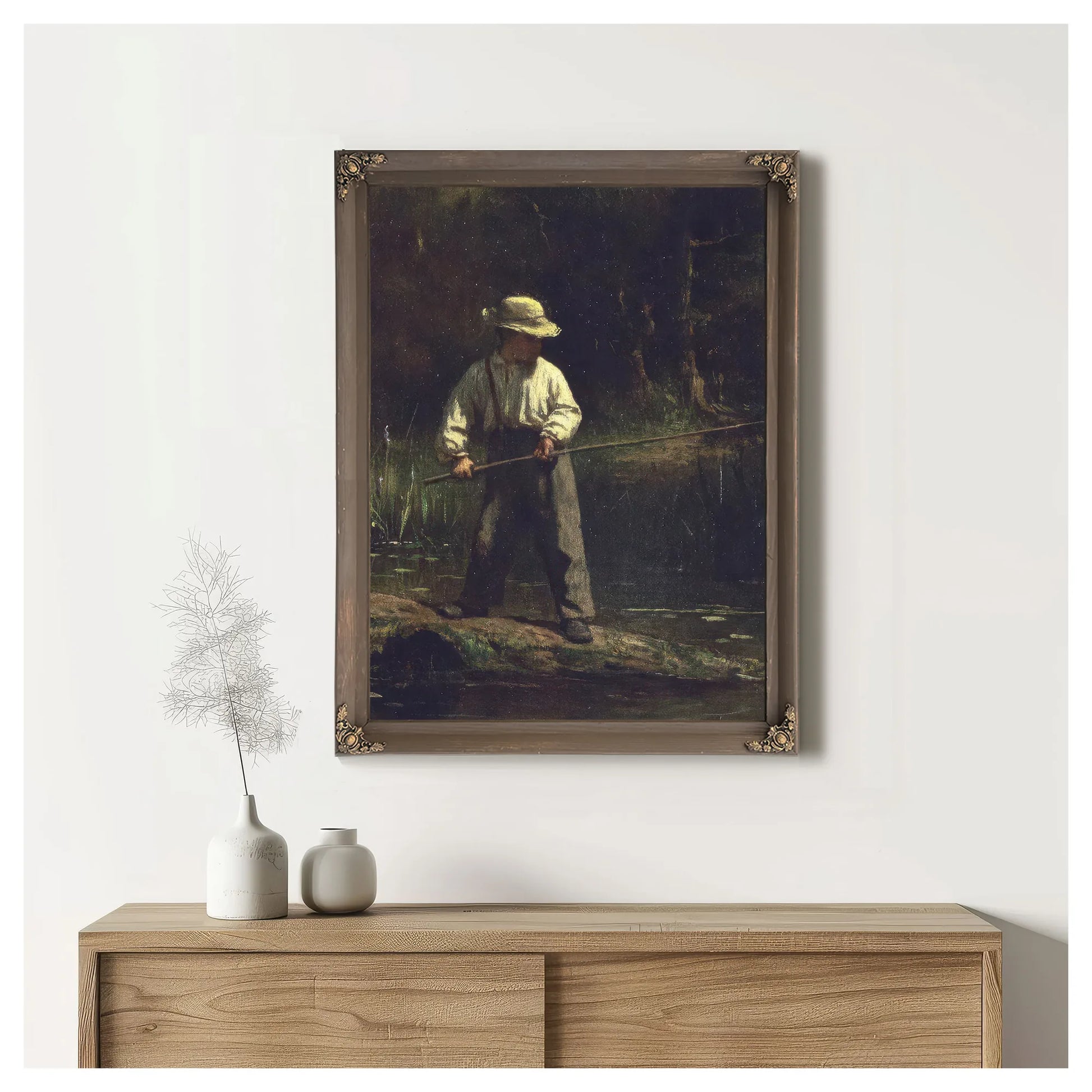 Boy Fishing By Eastman Johnson Fine Art Print