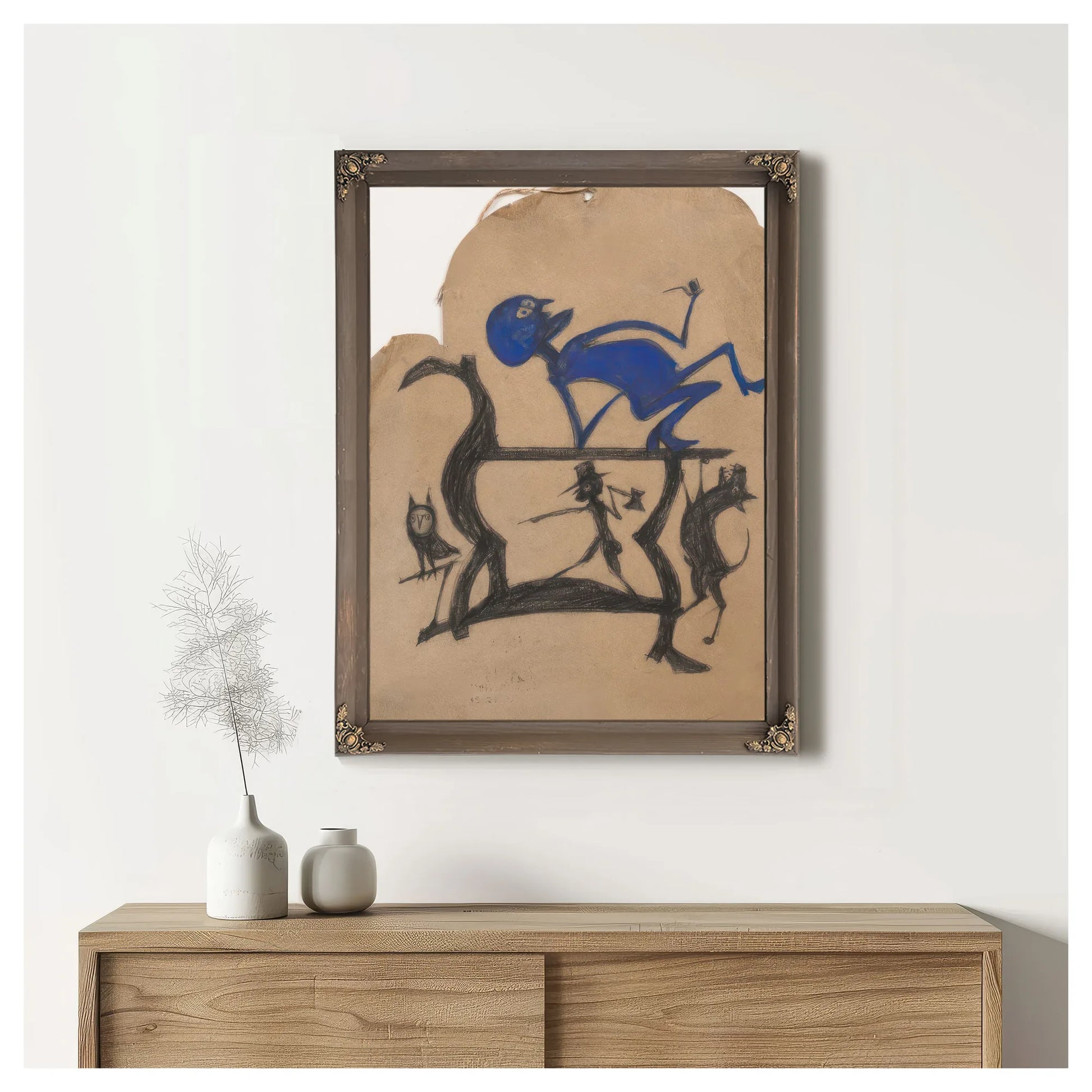 Untitled (Legs Construction With Blue Man), By Bill Traylor Fine Art Print