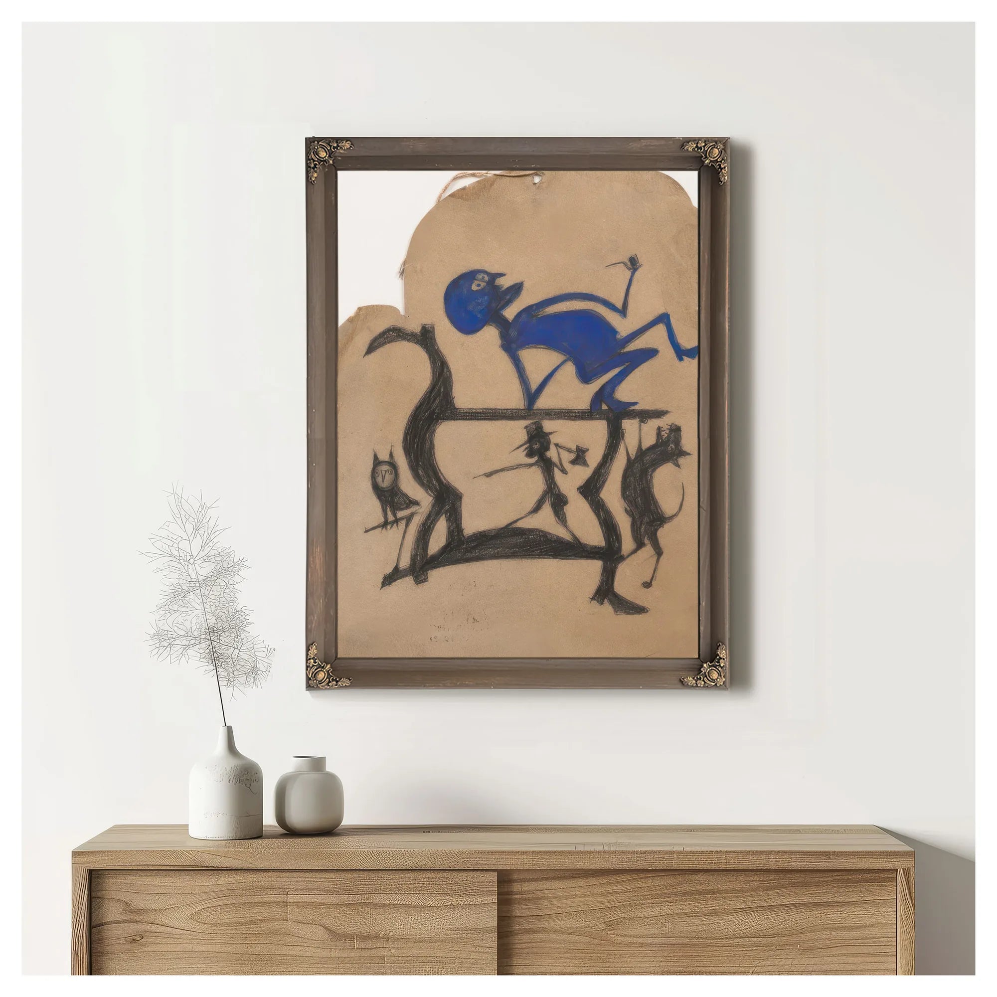 Untitled (Legs Construction With Blue Man), By Bill Traylor Fine Art Print