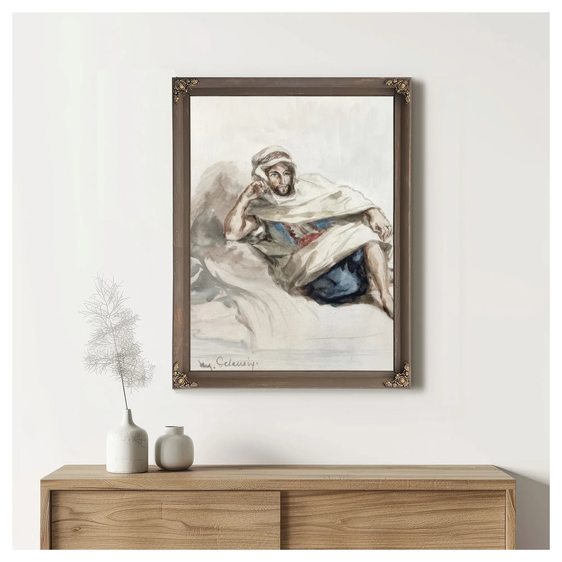 Seated Arab (W C On Paper) By Ferdinand Victor Eugene Delacroix Fine Art Print