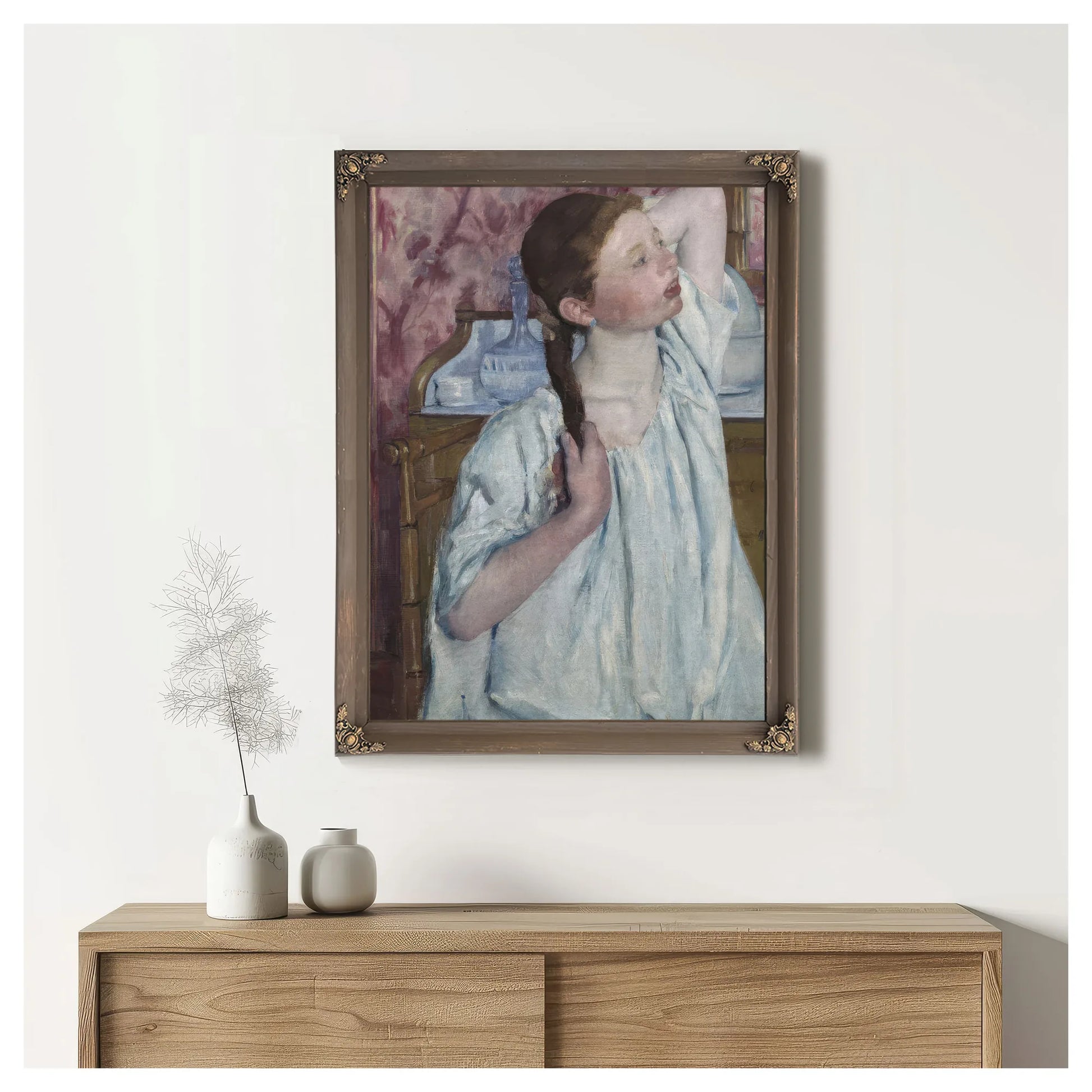 Girl Arranging Her Hair By Mary Cassatt Fine Art Print