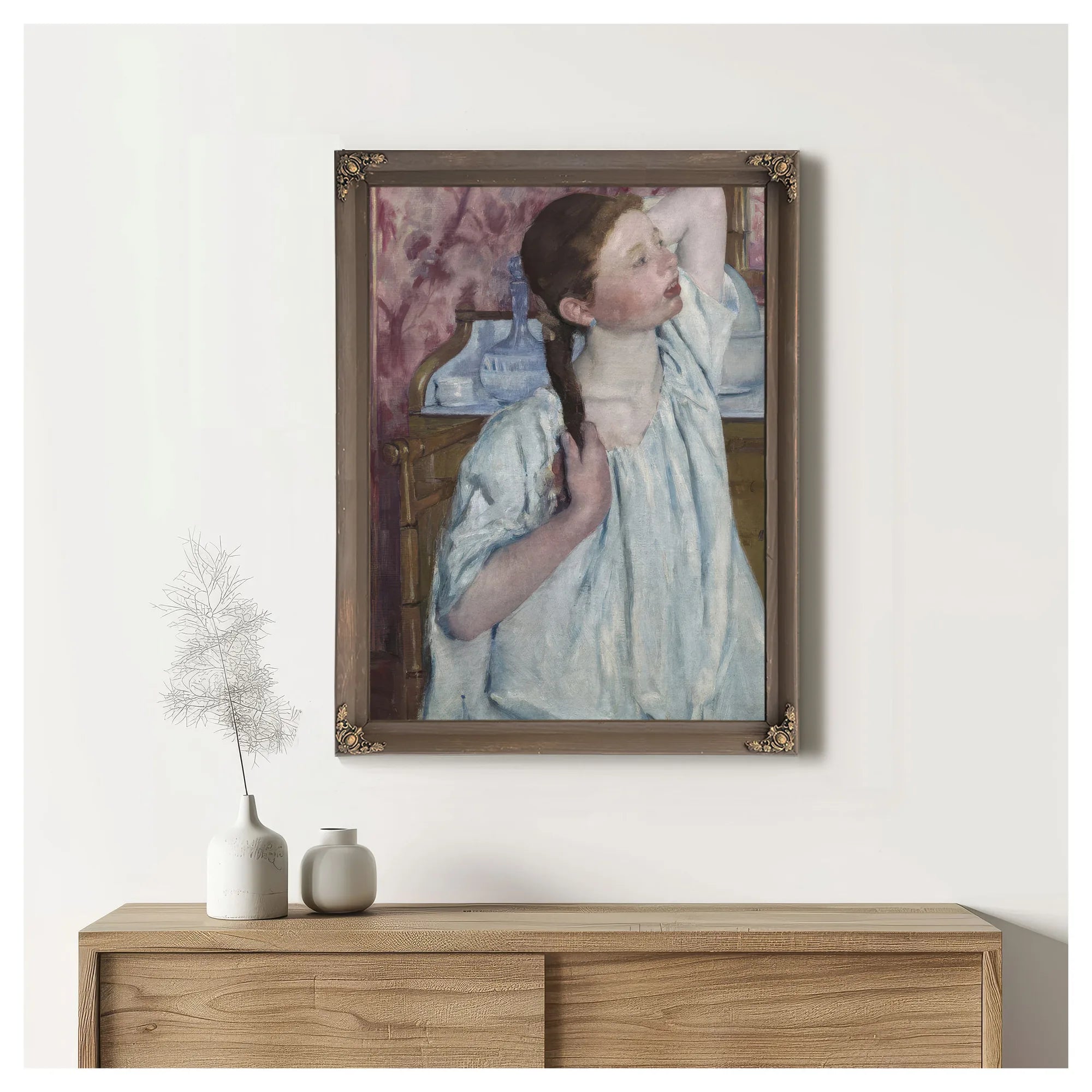 Girl Arranging Her Hair By Mary Cassatt Fine Art Print