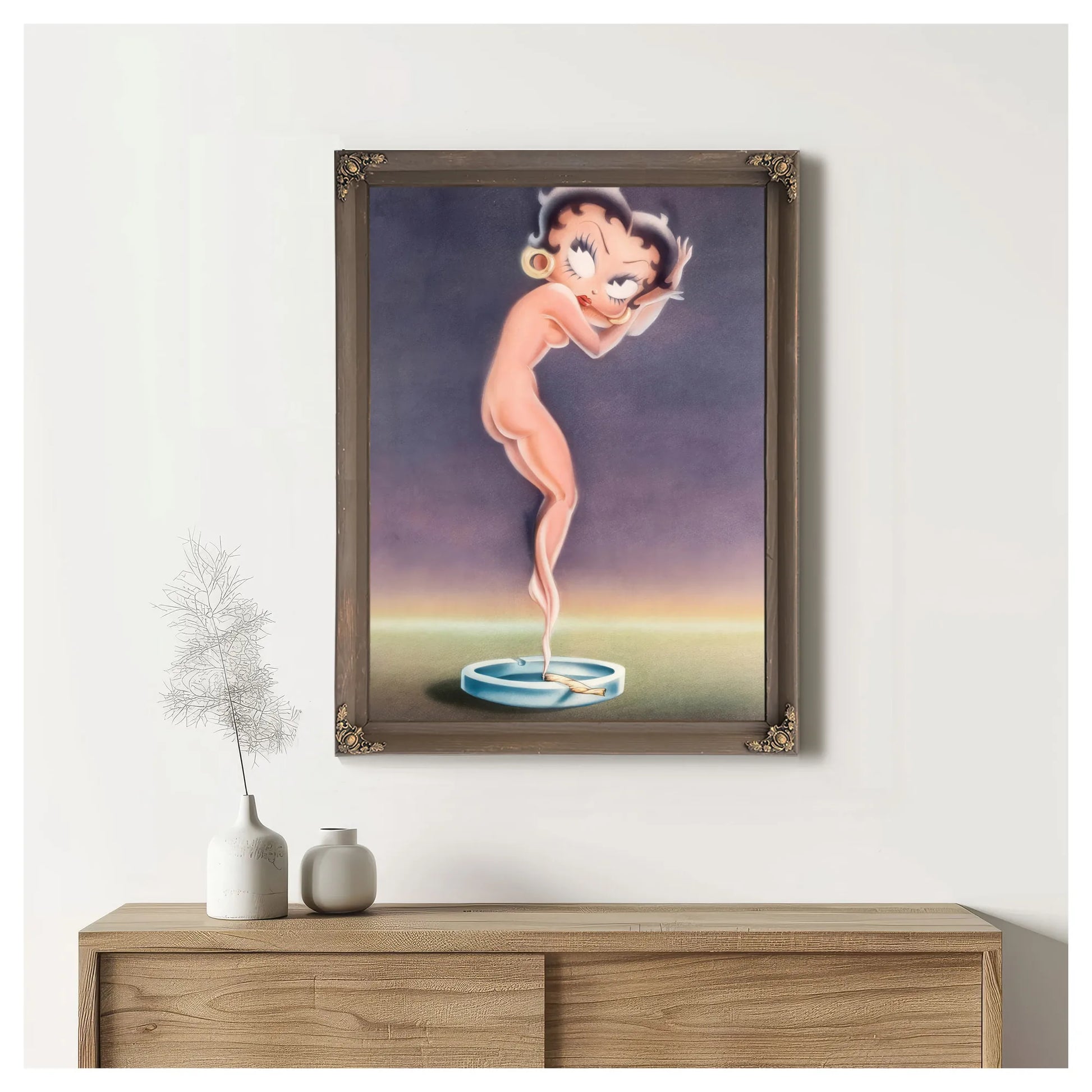 Betty Boop As A Cloud Of Smoke From A Marijuana Cigarette After Icart Circa 1980 By Louis Icart Fine Art Print