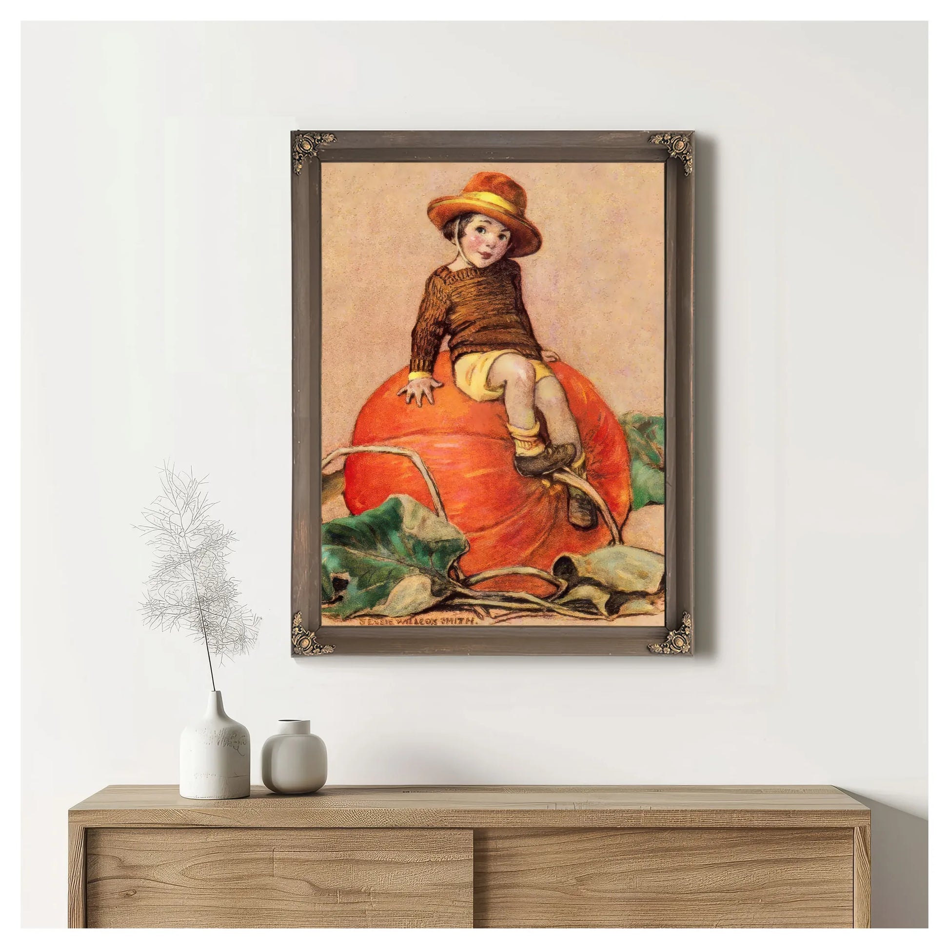 Boy On Pumpkin By Jessie Willcox Smith Fine Art Print