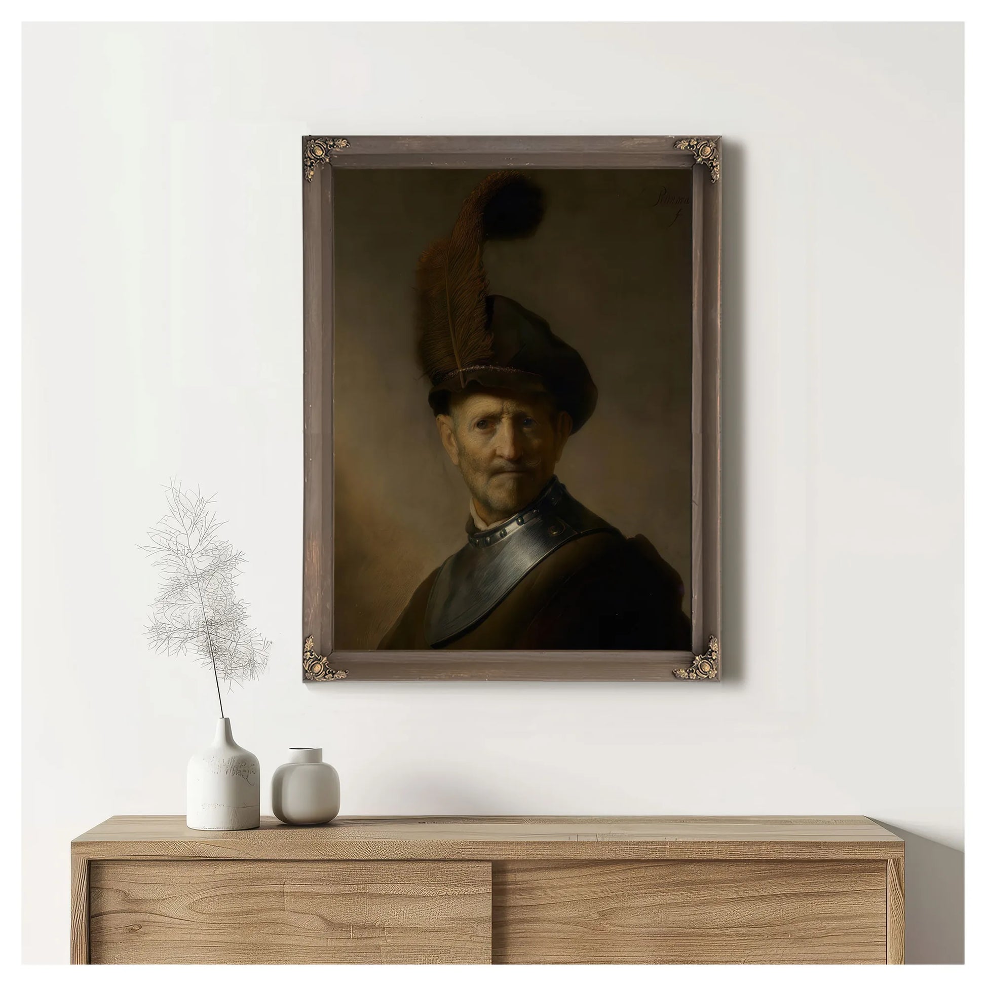 An Old Man In Military Costume By Rembrandt Fine Art Print