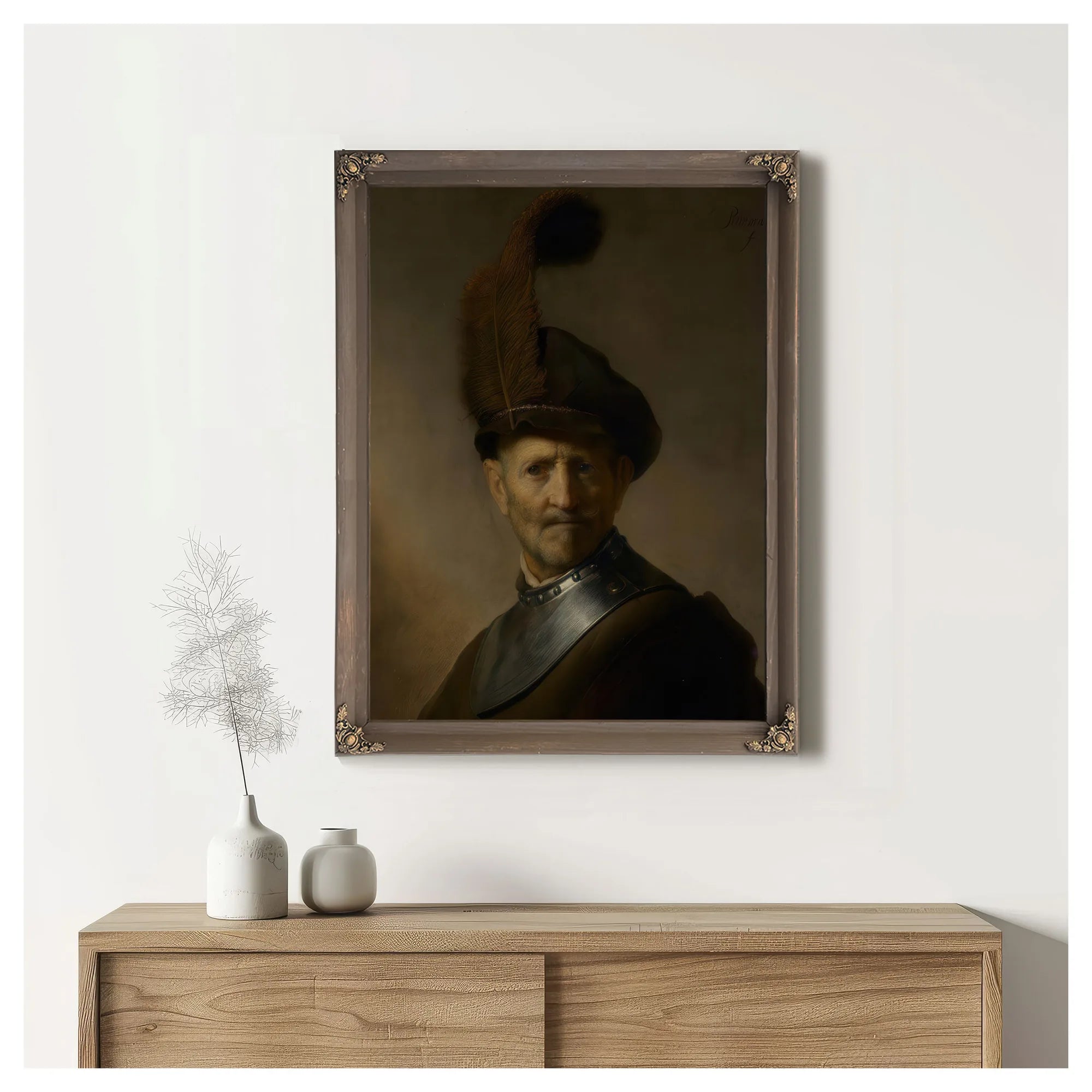 An Old Man In Military Costume By Rembrandt Fine Art Print