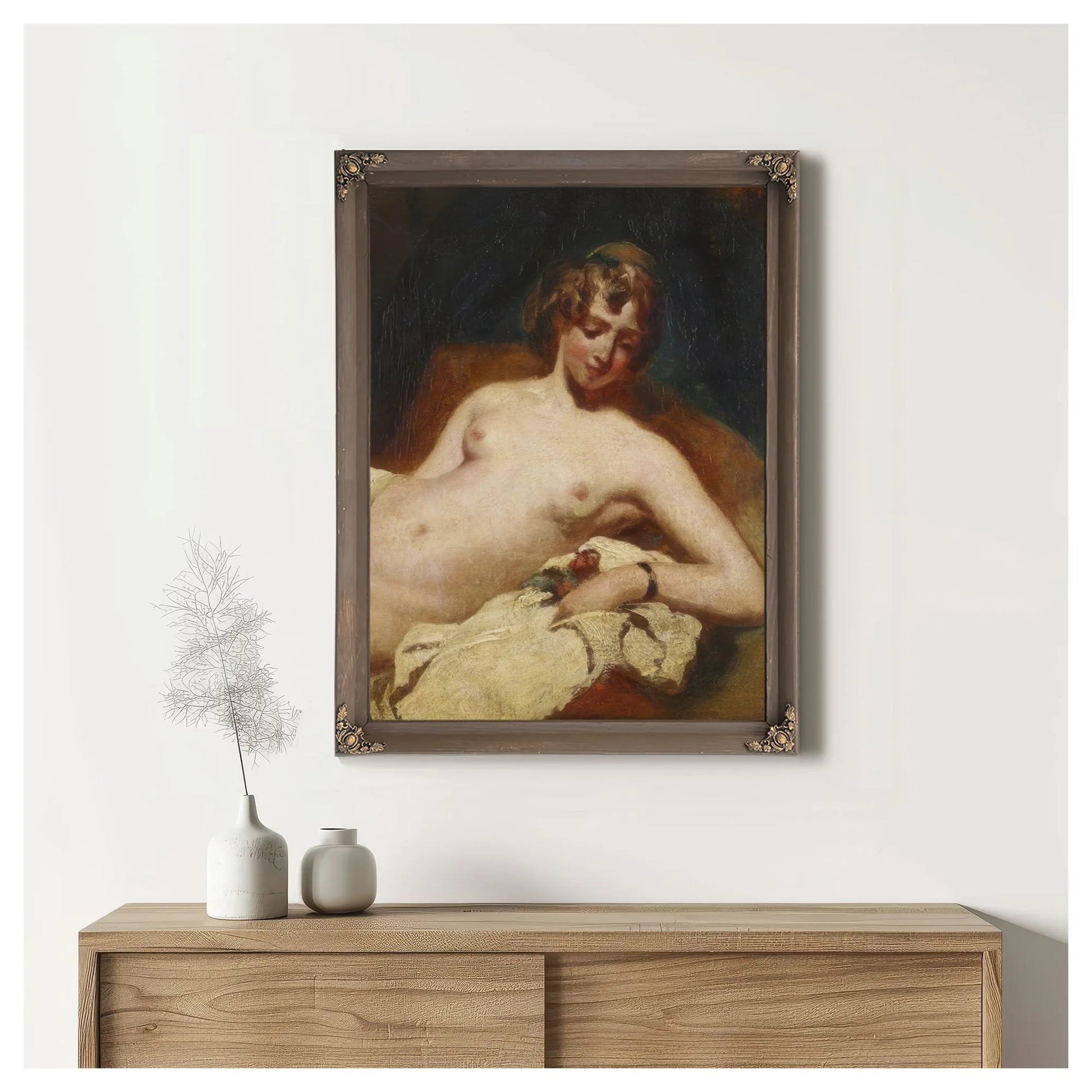 Half Figure Of A Reclining Female Nude On Her Side By William Etty Fine Art Print