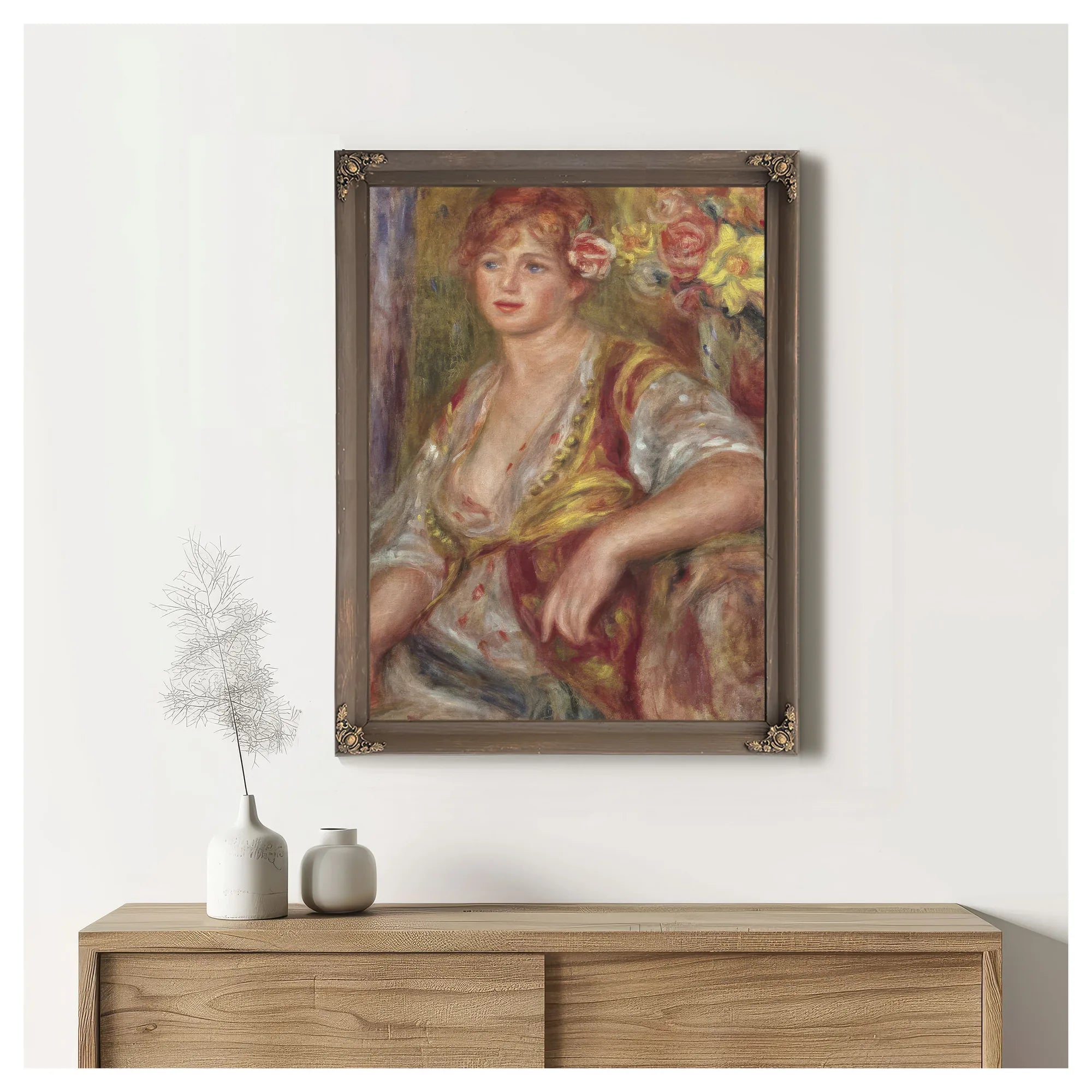Blonde Woman With A Rose By Pierre Auguste Renoir Fine Art Print