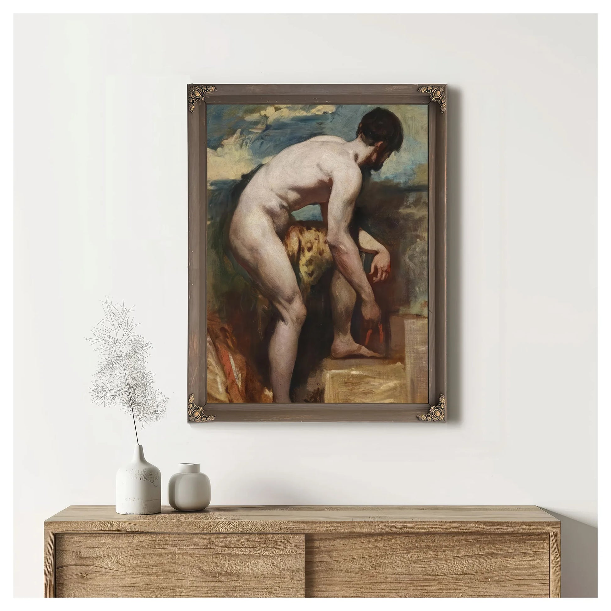 An Academic Nude Of A Man Tying His Sandal By William Etty Fine Art Print