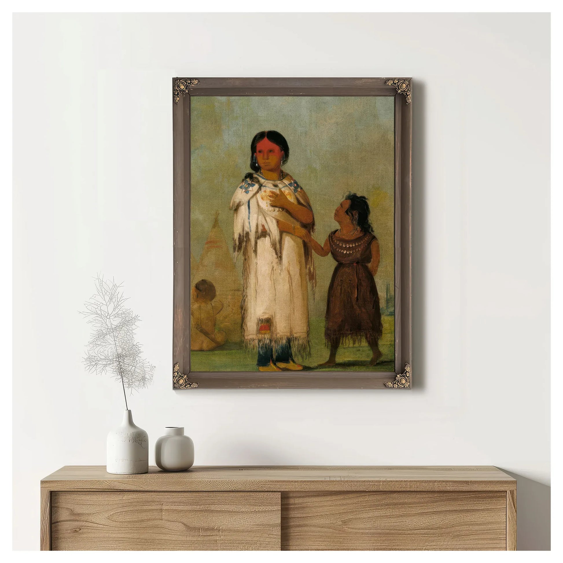 Assiniboin Woman And Child By George Catlin Fine Art Print