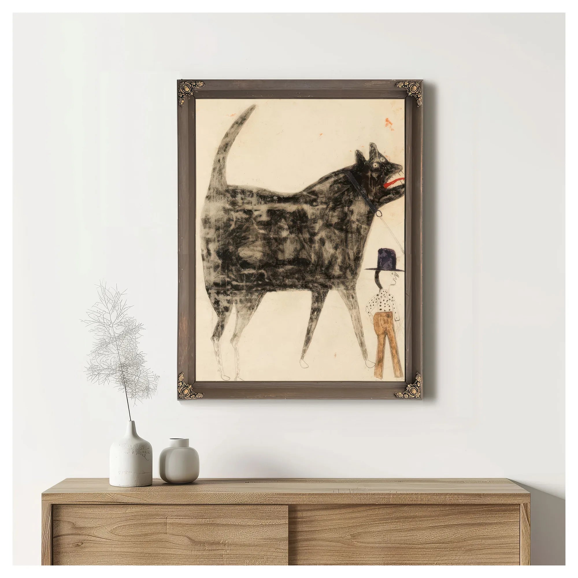 Man And Large Dog By Bill Traylor Fine Art Print