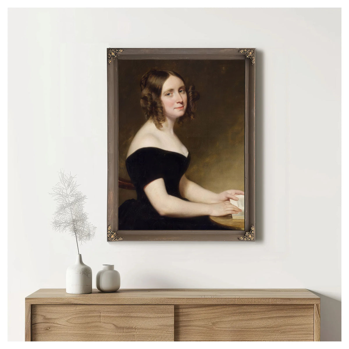 Portrait Of A Lady In A Black Gown By George Peter Alexander Healy Fine Art Print