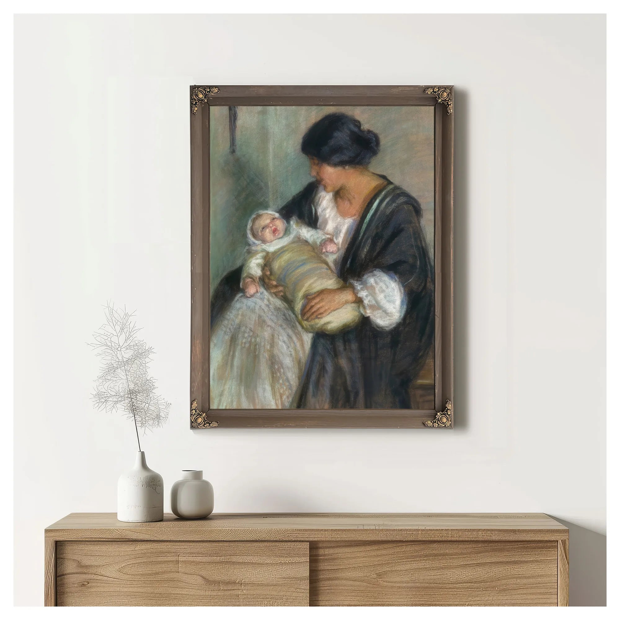 Mother And Crying Baby By Alice Pike Barney Fine Art Print