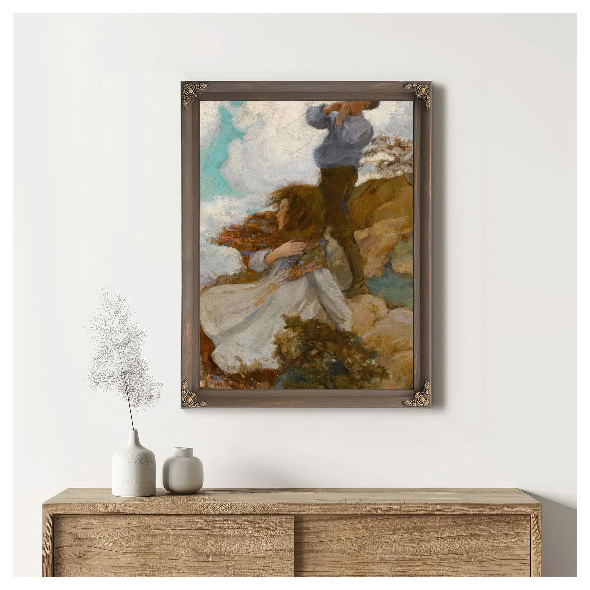 Two Children On A Windswept Hill 1915 By Jessie Willcox Smith Fine Art Print