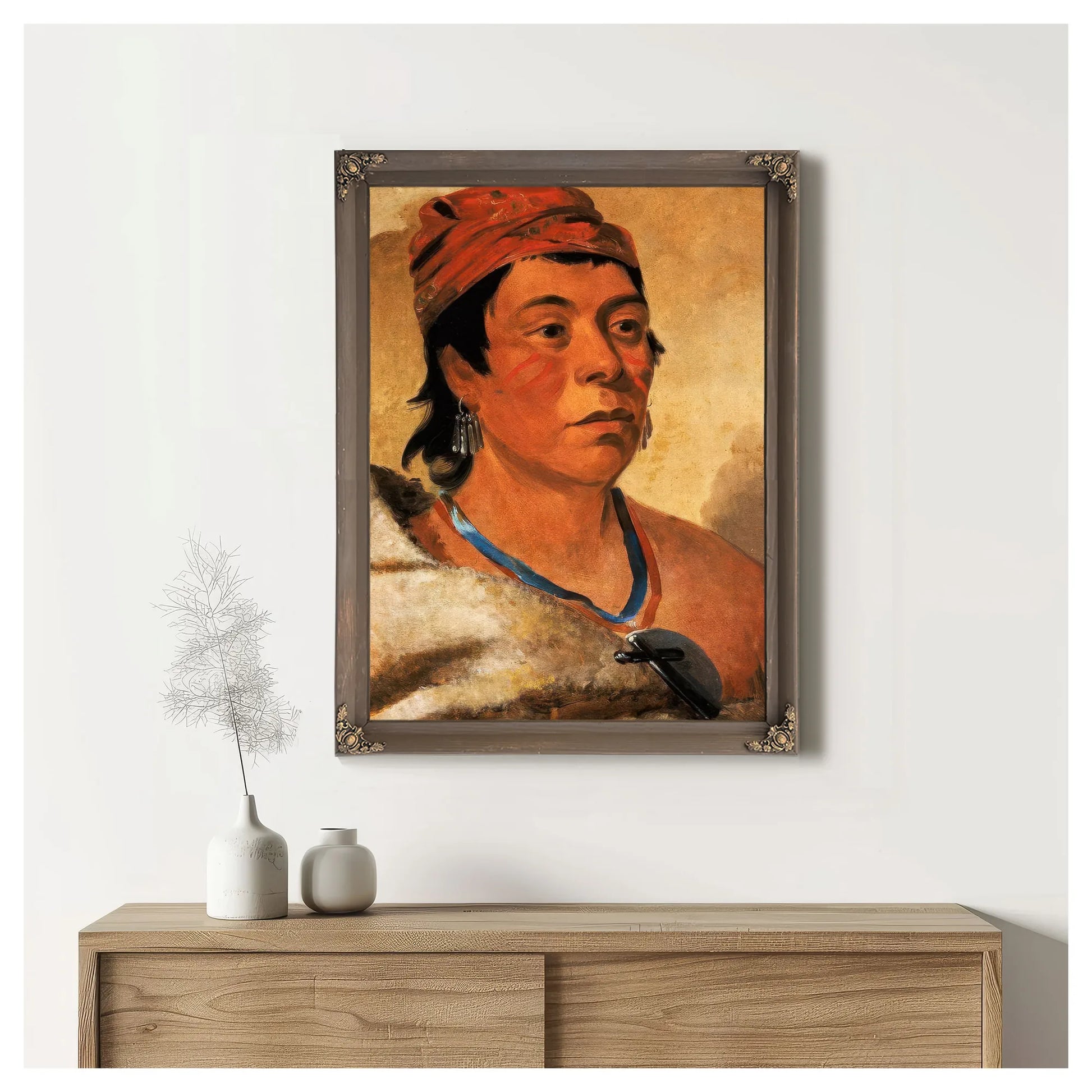 Round Island, A Warrior By George Catlin Fine Art Print