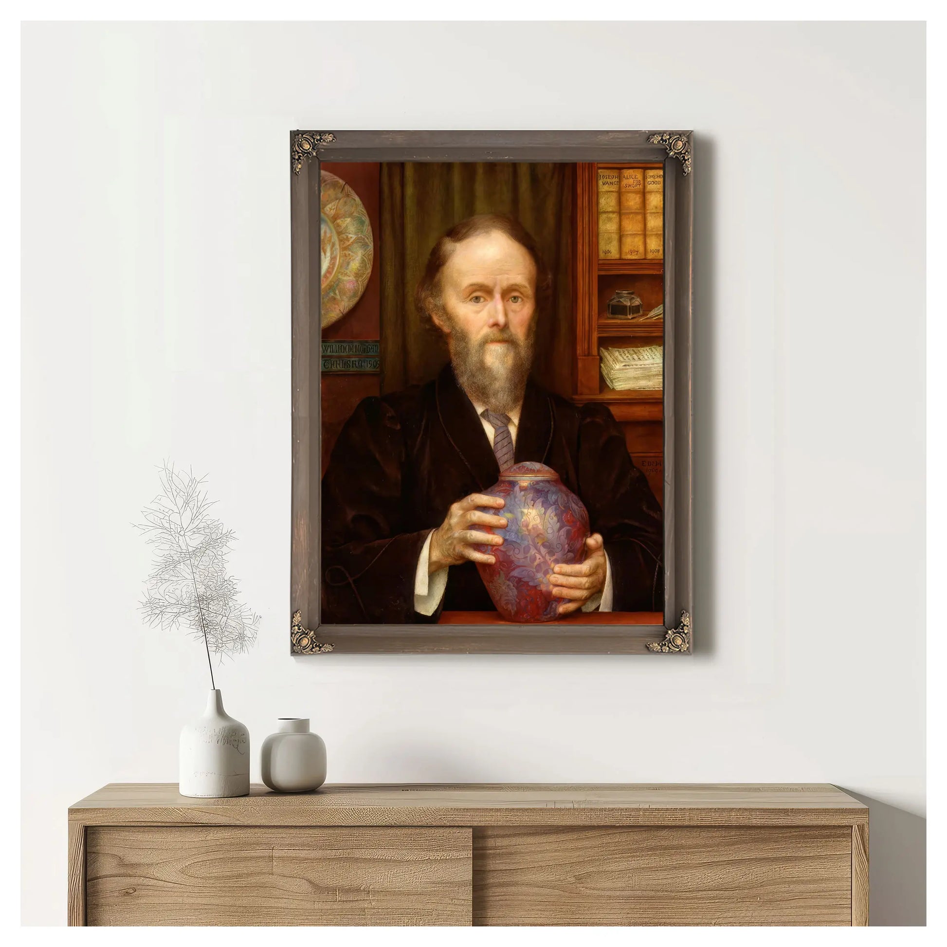 Portrait Of William De Morgan Holding Lustre Vase 1909 by Evelyn De Morgan