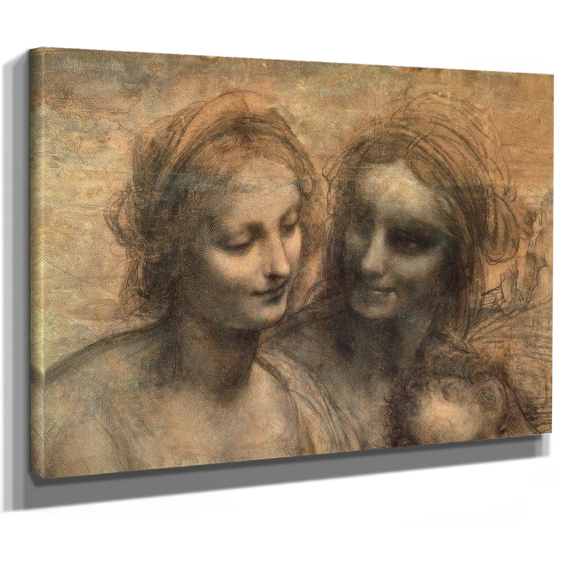Detail Of The Heads Of The Virgin And St. Anne From The Virgin And Child With Ss. Anne And John The Baptist By Leonardo Da Vinci Fine Art Print