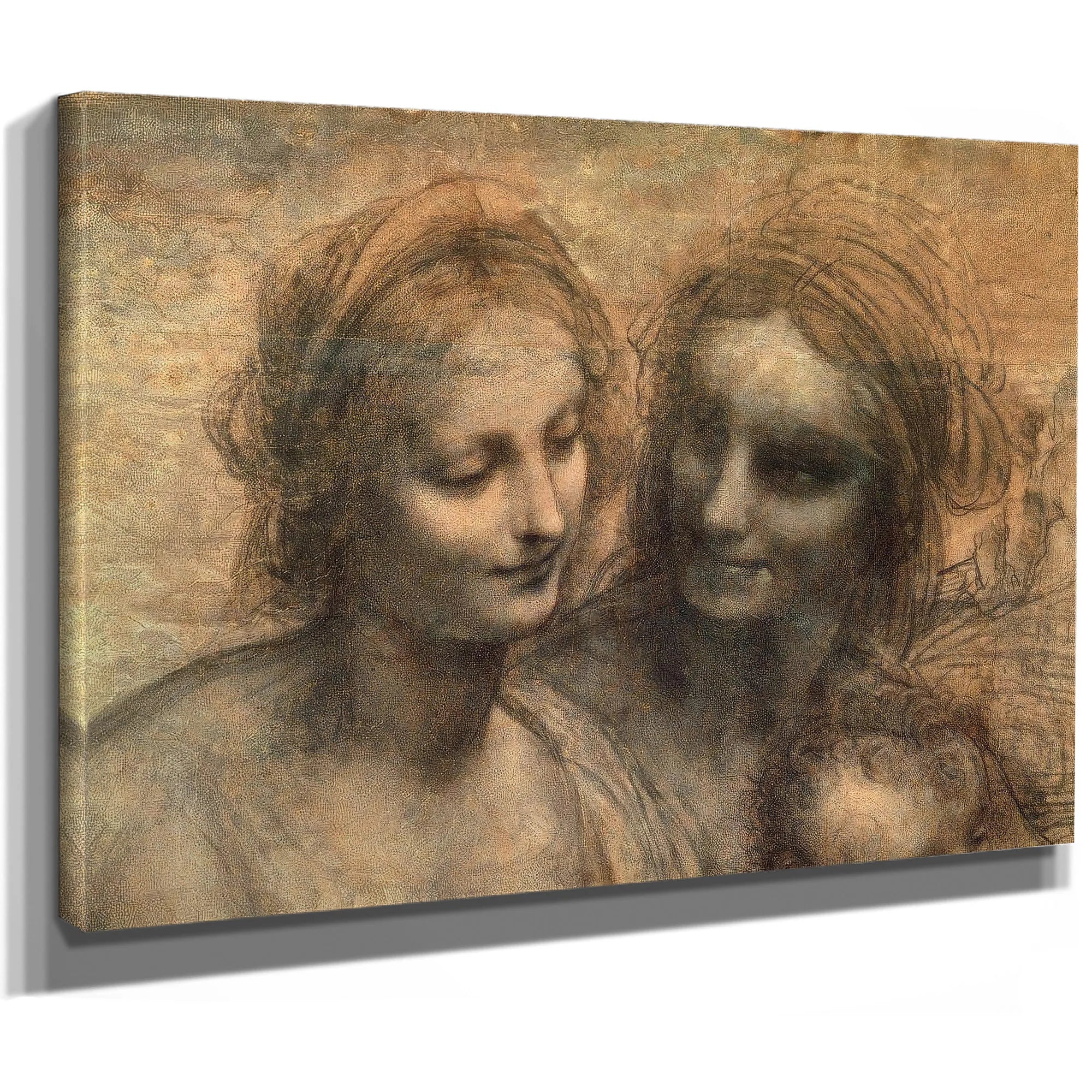 Detail Of The Heads Of The Virgin And St. Anne From The Virgin And Child With Ss. Anne And John The Baptist By Leonardo Da Vinci Fine Art Print