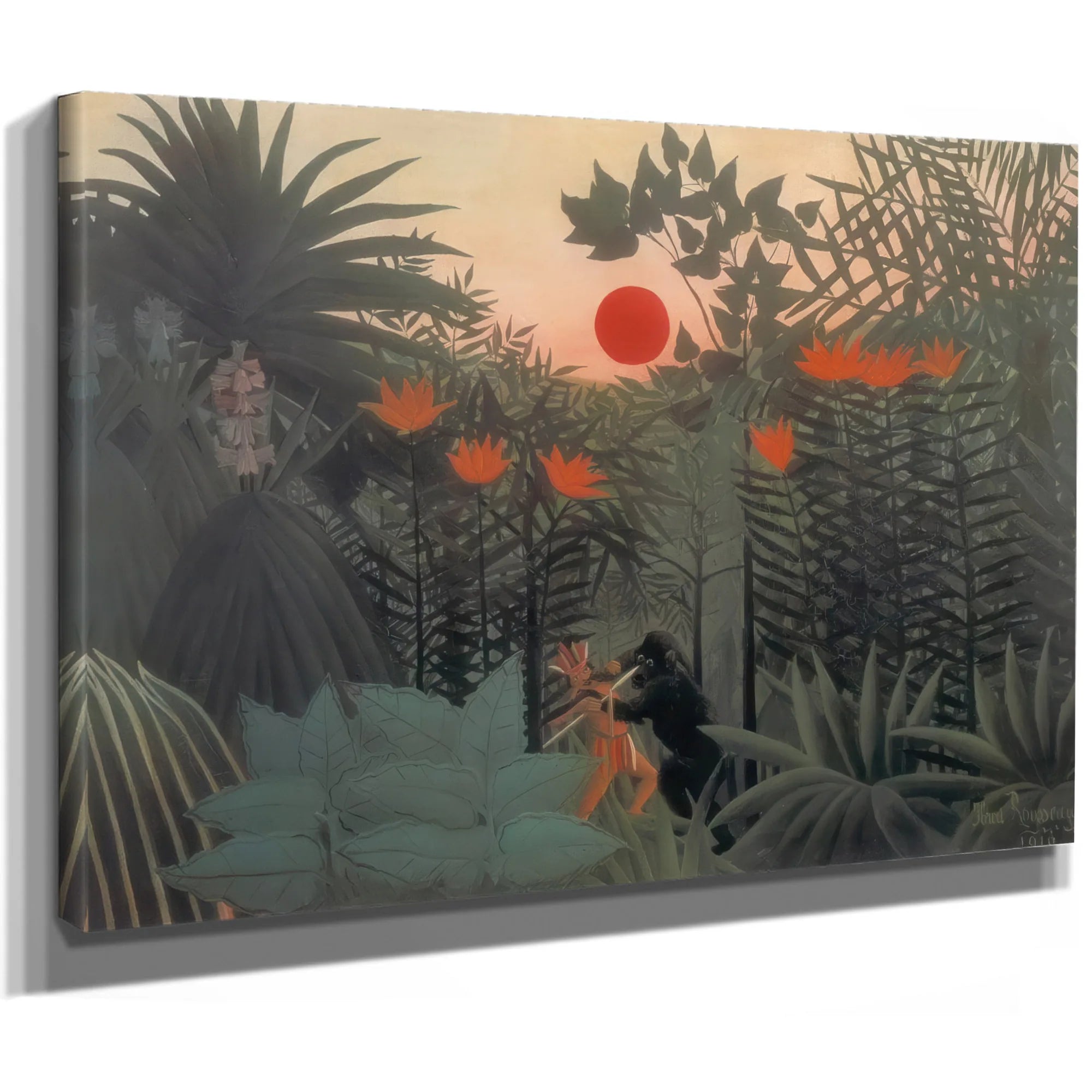 Exotic Landscape Fight Between Gorilla And Indian 1910 By Henri Rousseau Fine Art Print