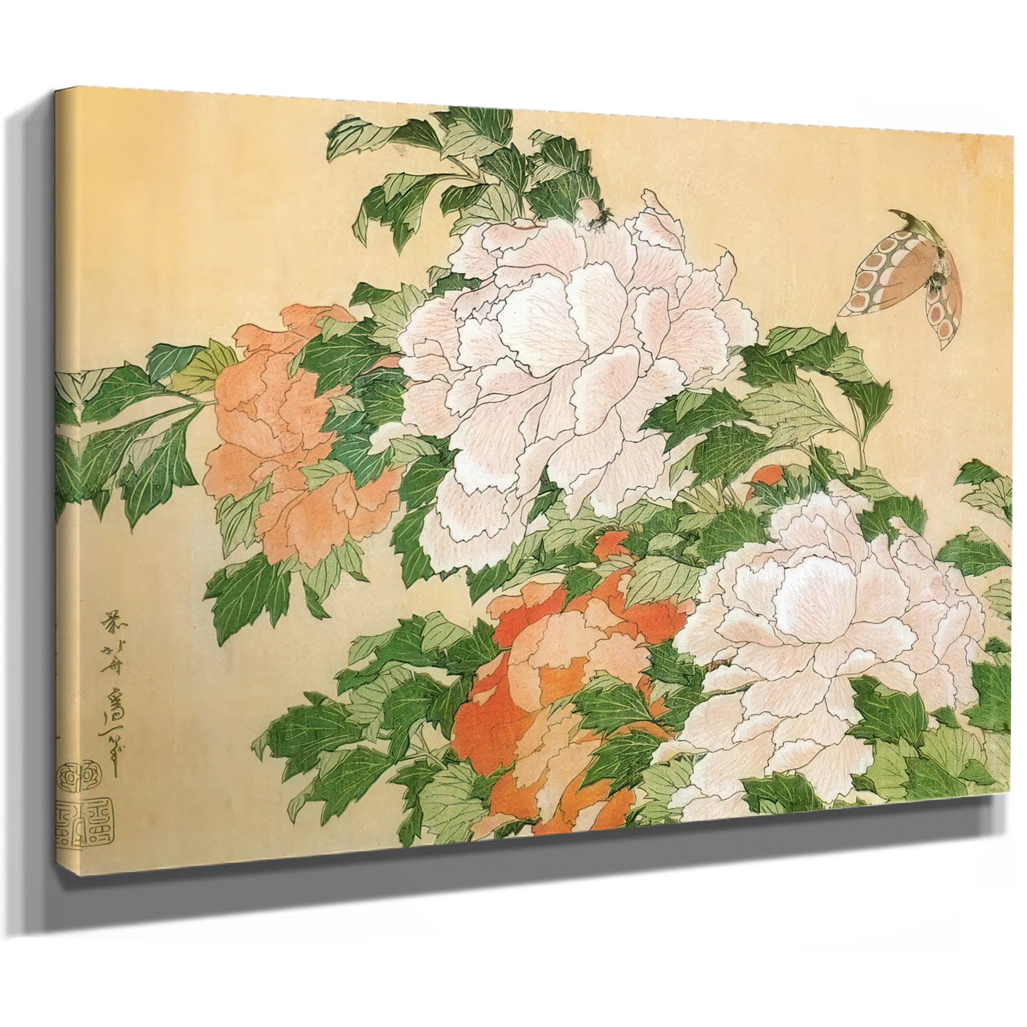 Peonies And Butterfly By Hokusai Fine Art Print