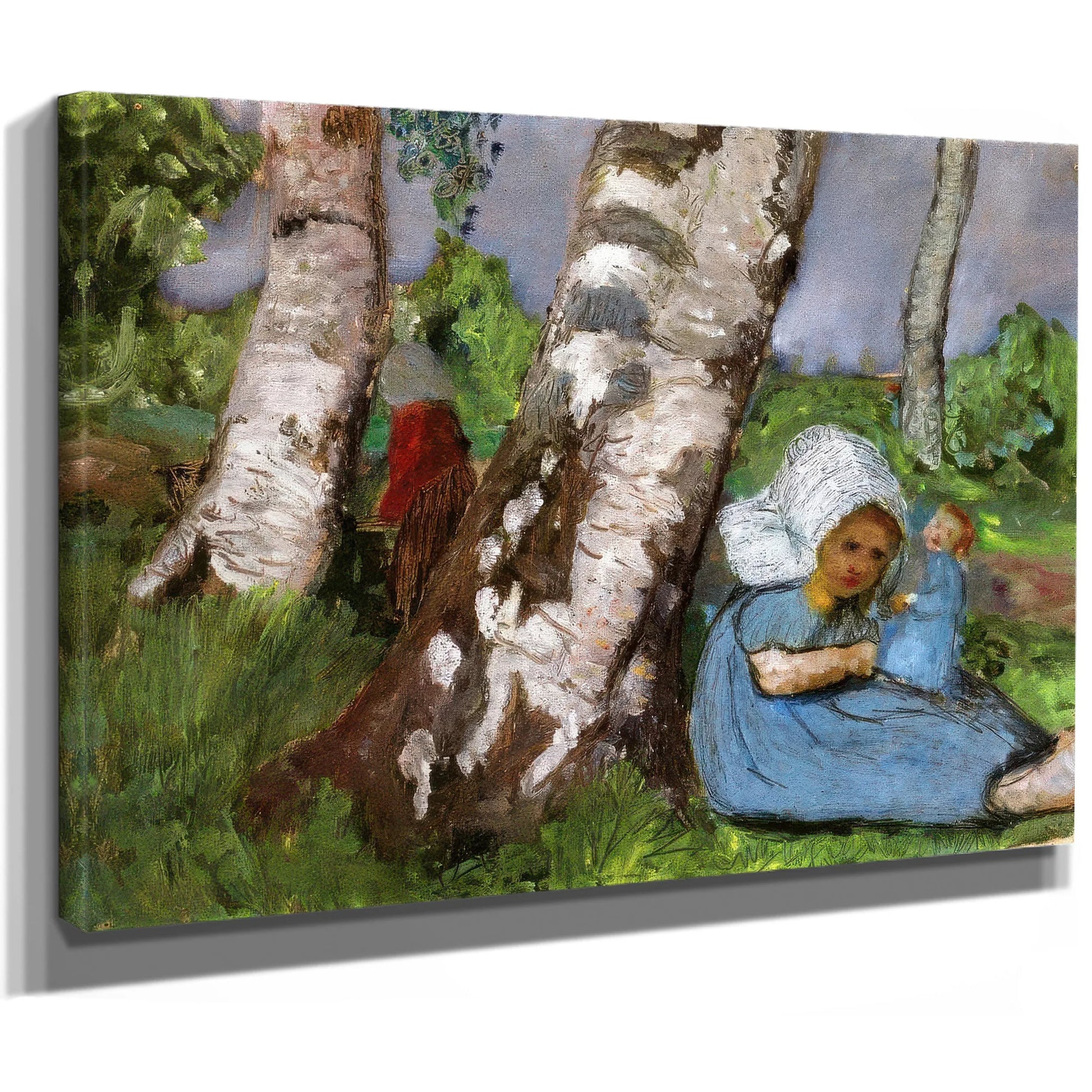 Child With Doll Sitting On A Birch Trunk By Paula Modersohn Becker Fine Art Print
