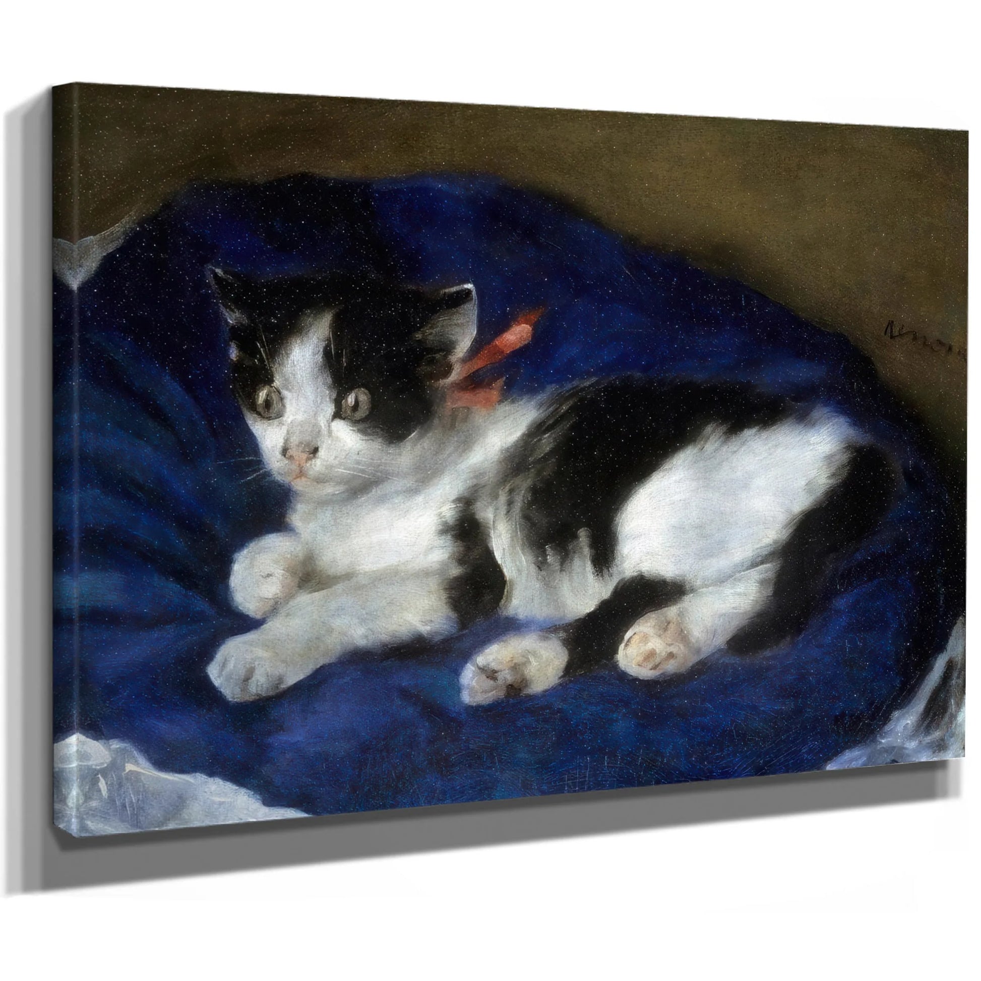Cat On Blue Cushion By Pierre August Renoir Fine Art Print