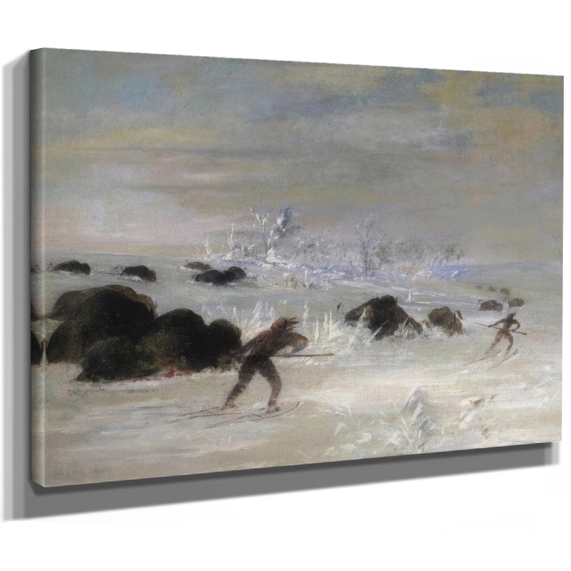 Assiniboine Indians Pursuing Buffalo On Snowshoes By George Catlin Fine Art Print