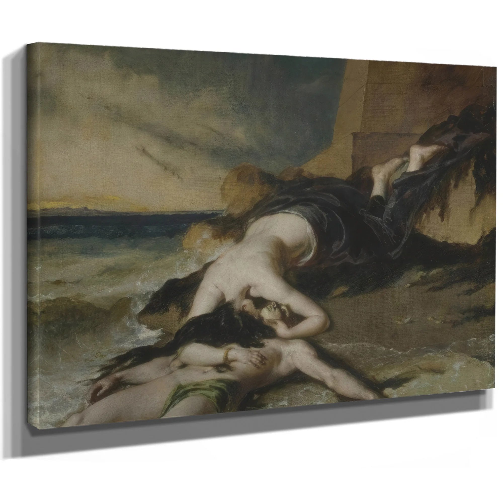 Hero, Having Thrown Herself From The Tower At The Sight Of Leander Drowned, Dies On His Body By William Etty Fine Art Print