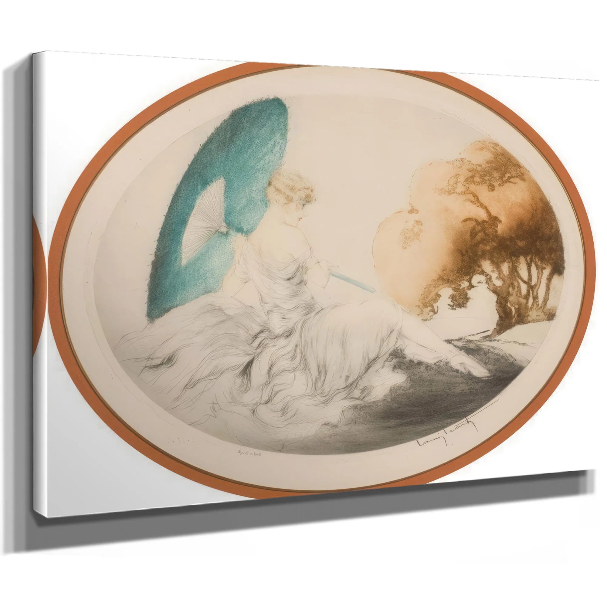 Woman Reclining With Parasol By Louis Icart Fine Art Print